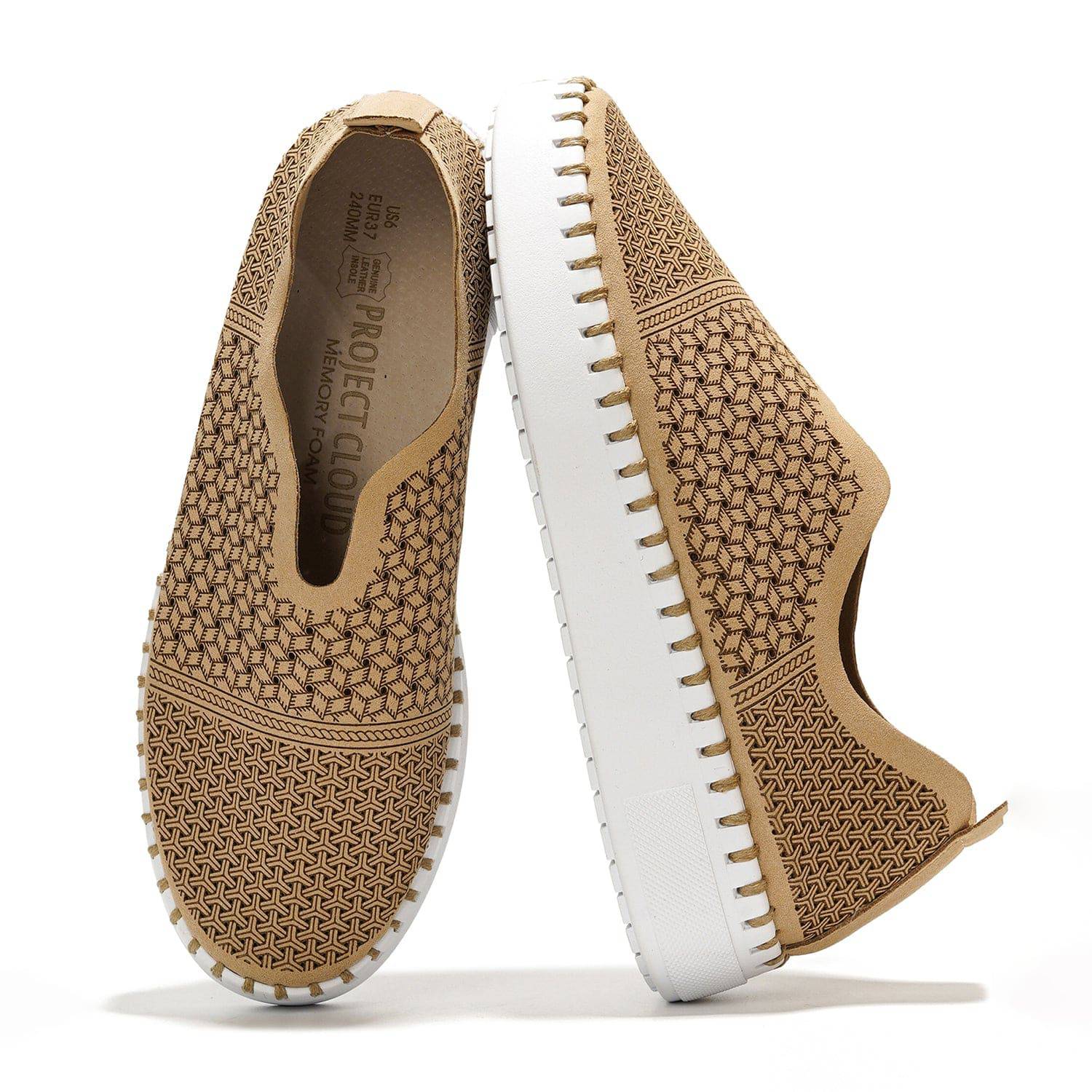 Project Cloud Aster Women's Leather Sneakers in Tan, featuring memory foam and breathable design