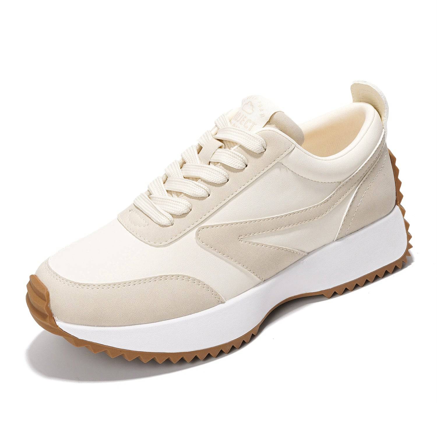Balinda women's fashion sneaker in off-white and beige with white midsole, non-slip outsole
