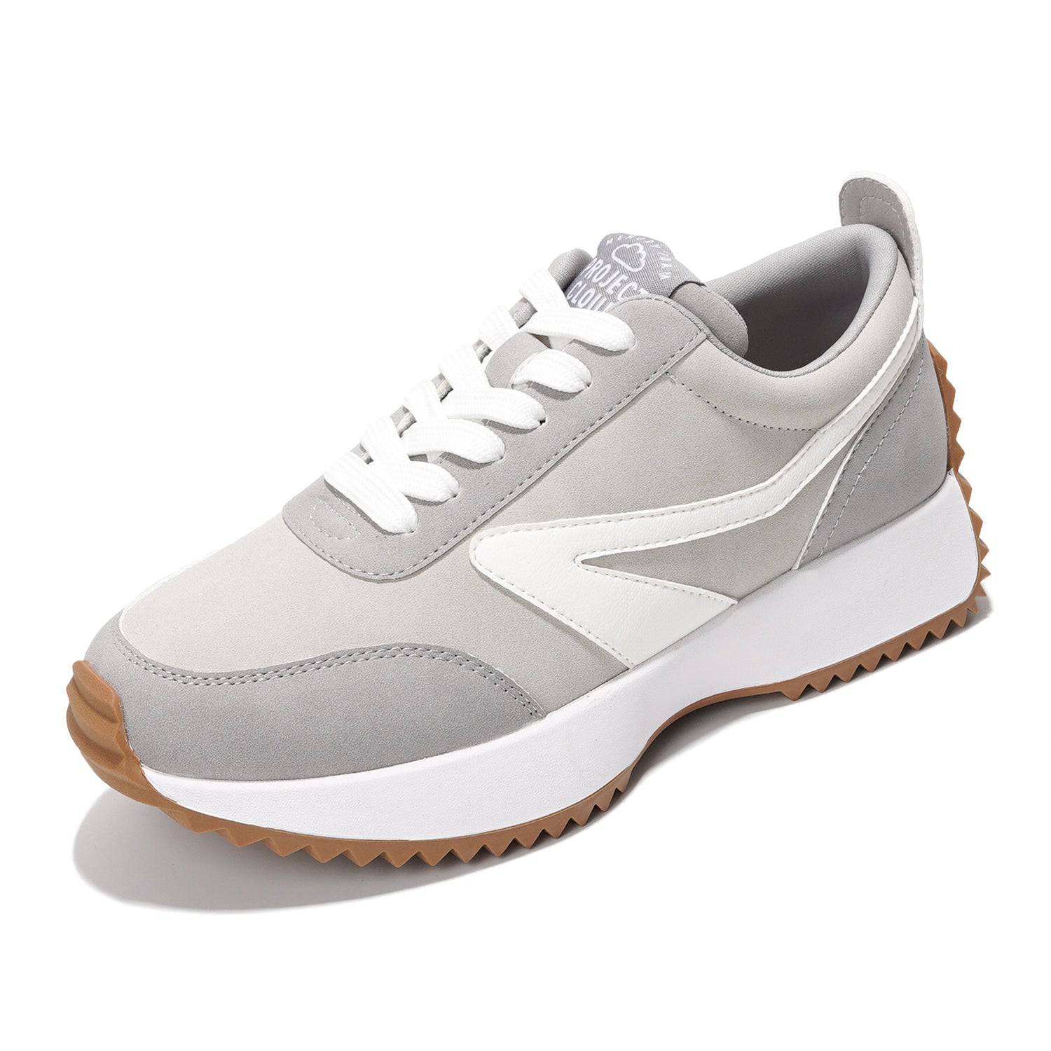 Balinda women's gray sneakers with Project Cloud logo, lace-up closure, memory foam, and non-slip sole.