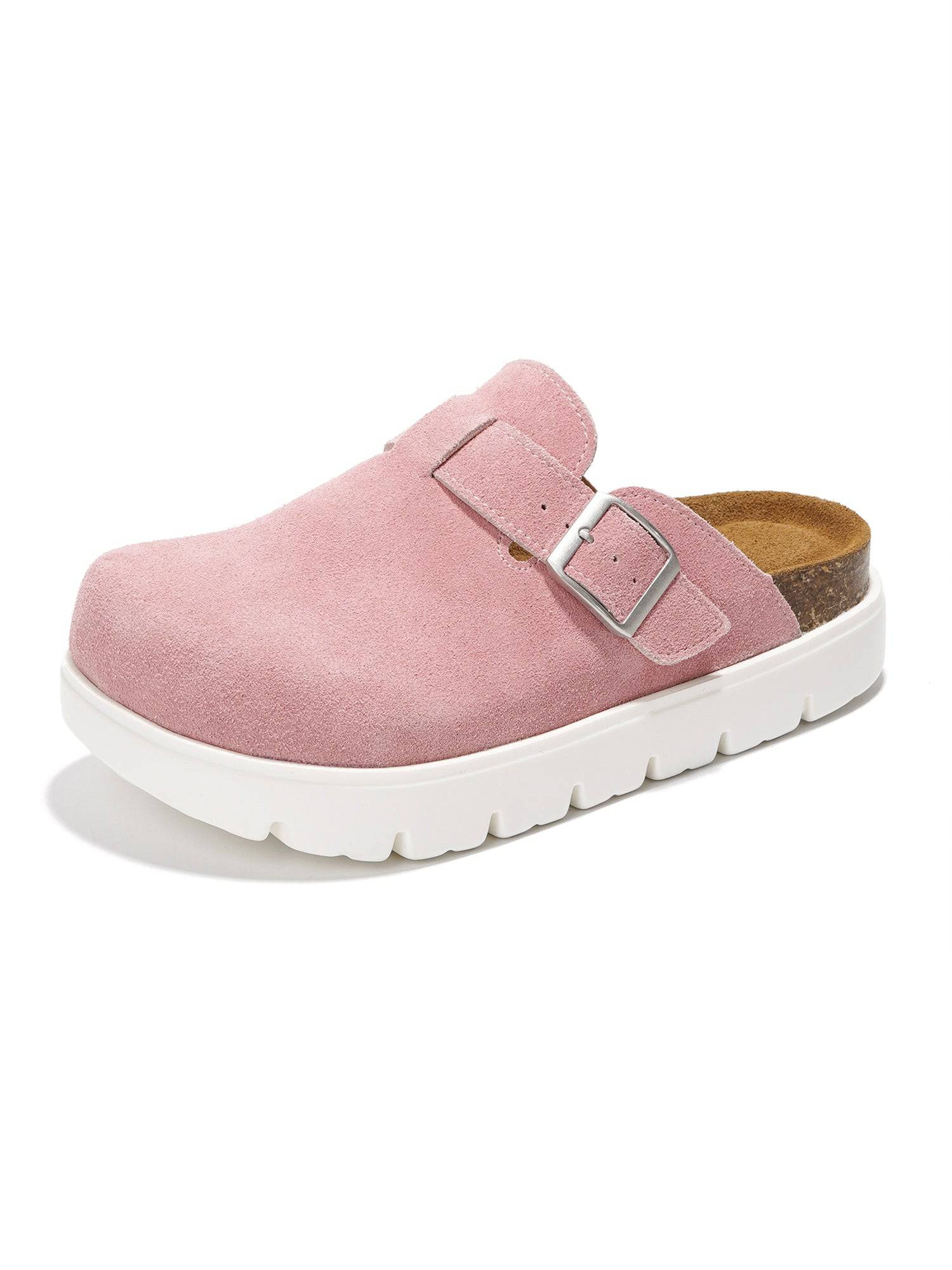 Mauve Benton Chunky Clogs featuring genuine suede upper with a memory foam insole and platform sole for women.