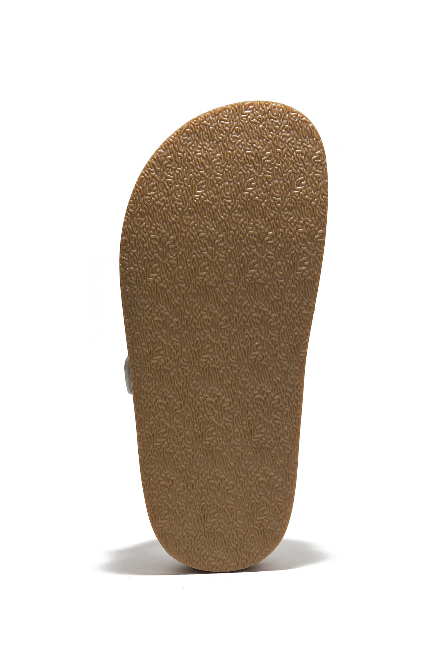 Project Cloud wedge sandal sole detail, textured brown rubber, anti-slip design, perfect for vegan leather sandals.