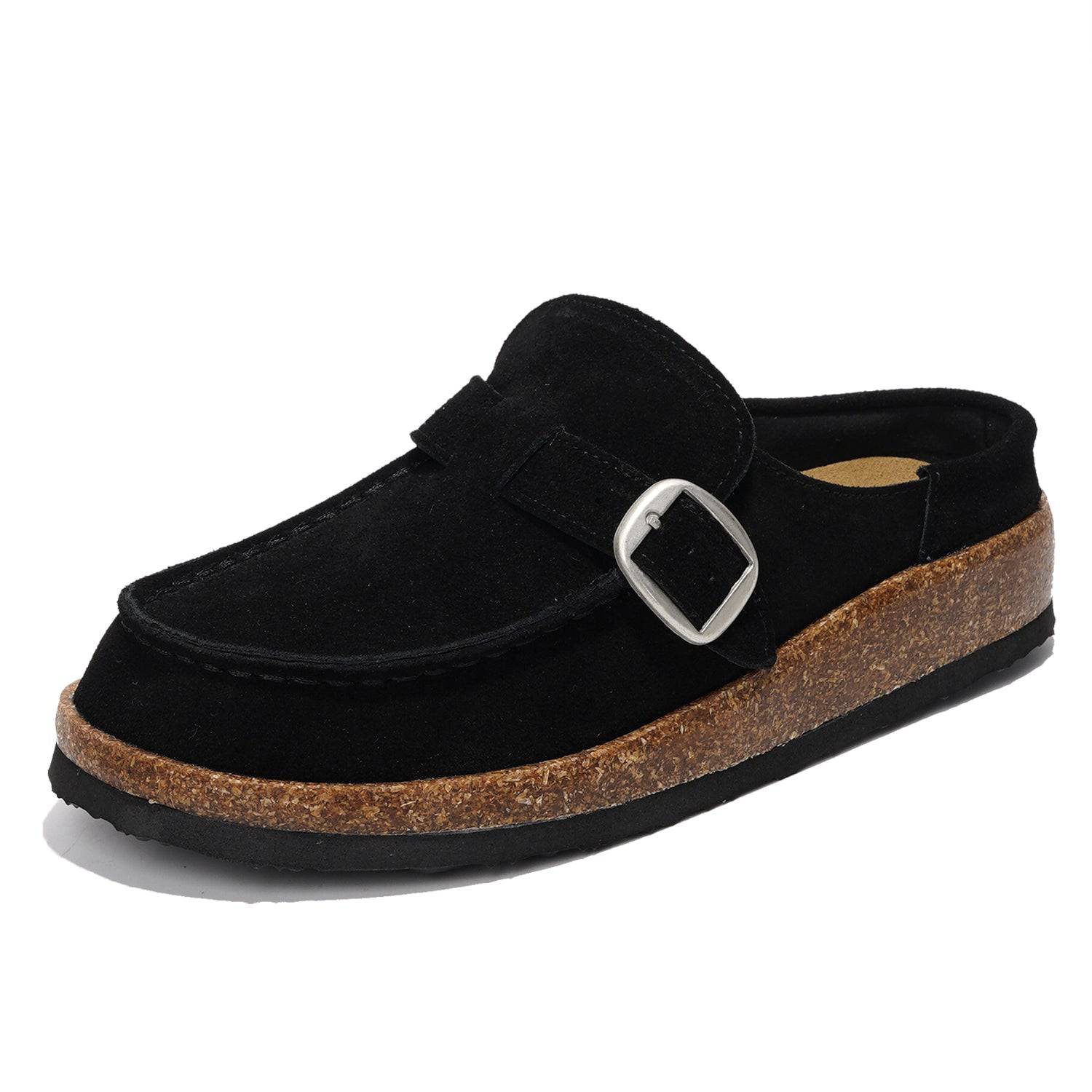 Project Cloud Carline Black Clogs for Women with Memory Foam, Buckle Detail