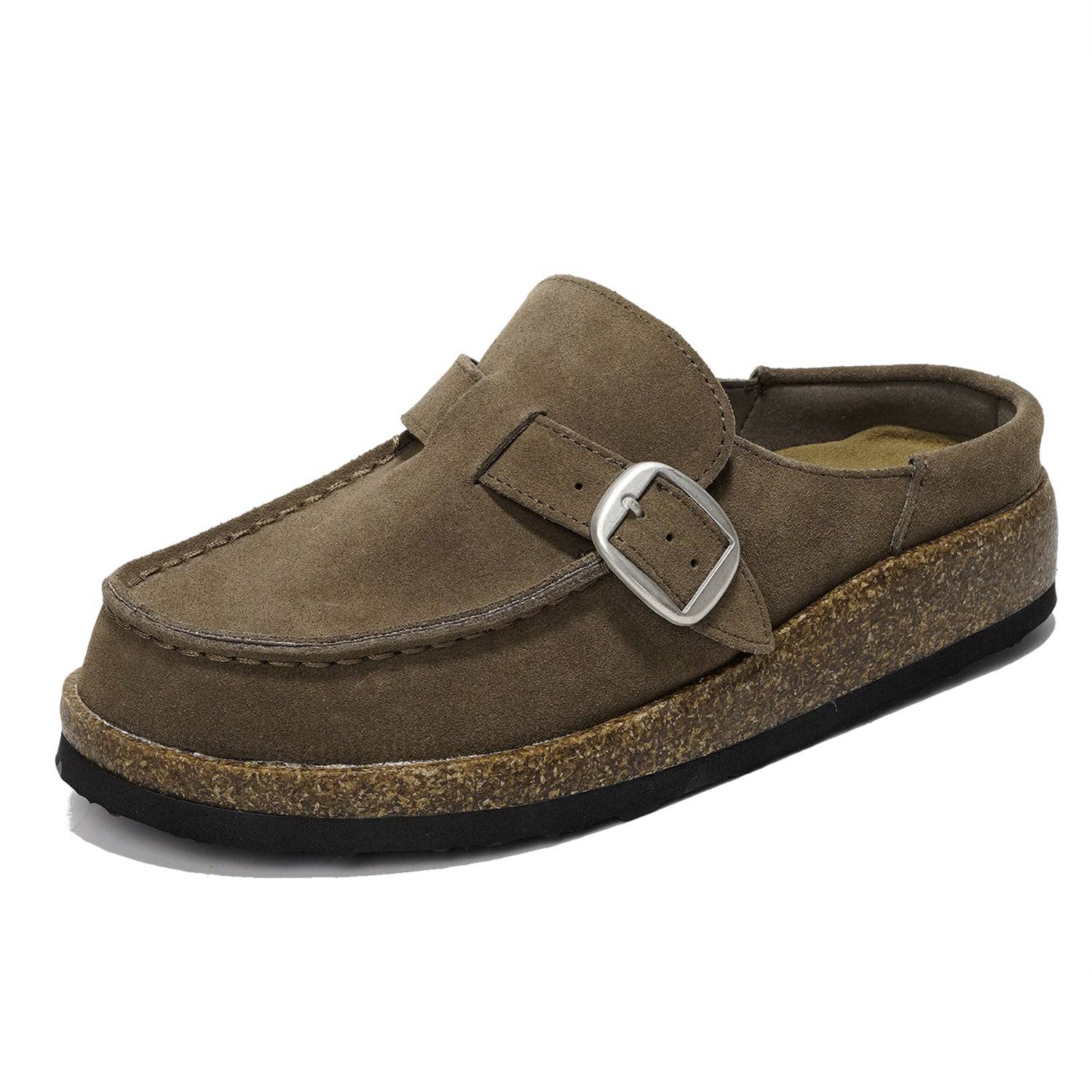 Project Cloud Carline Clogs for Women in Brown Suede with Buckle Detail