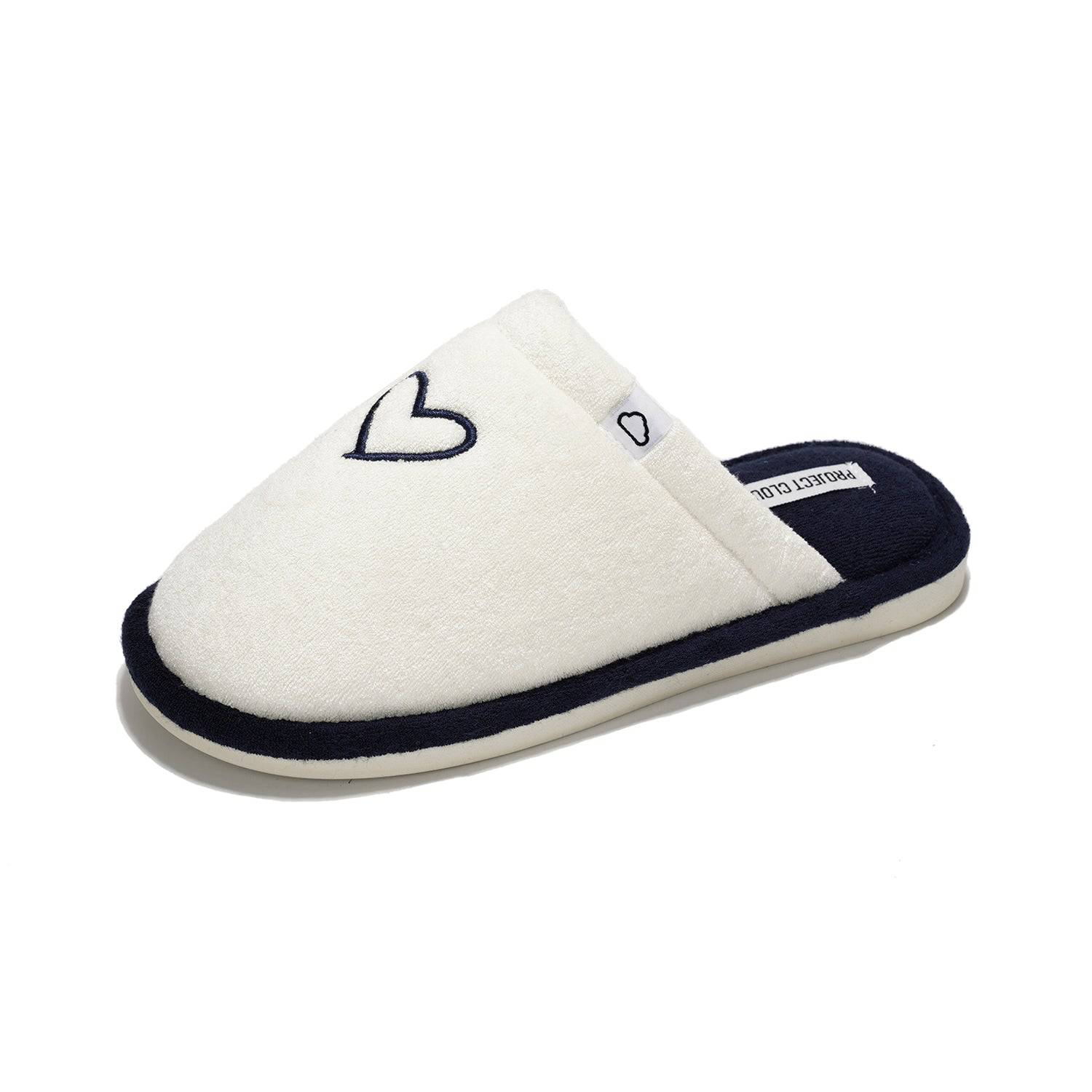 Casa Women's Slipper: White with heart, navy trim, memory foam, non-slip Project Cloud