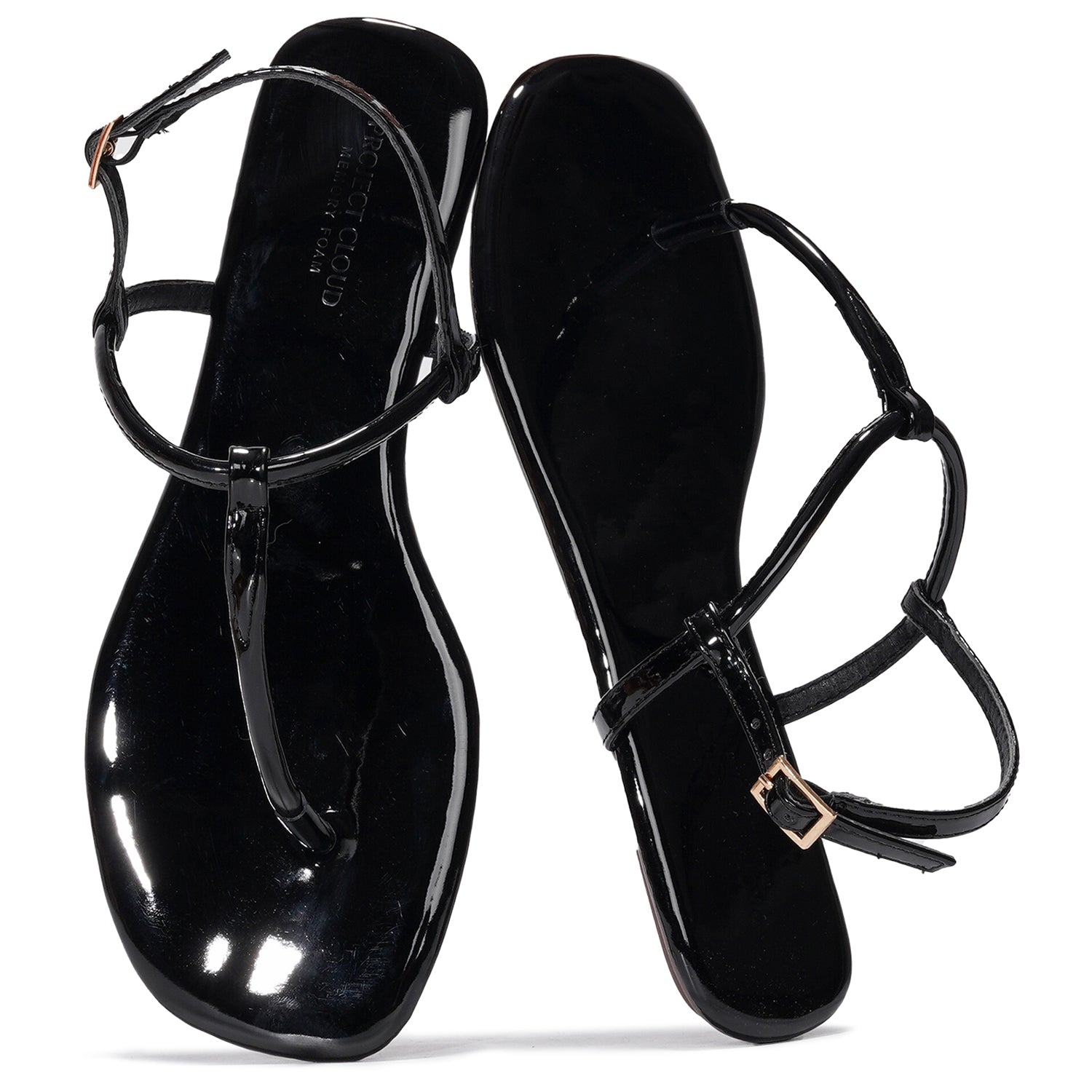 Project Cloud "Celebration" Black Vegan Leather Sandals with Memory Foam - Stylish Summer Flats