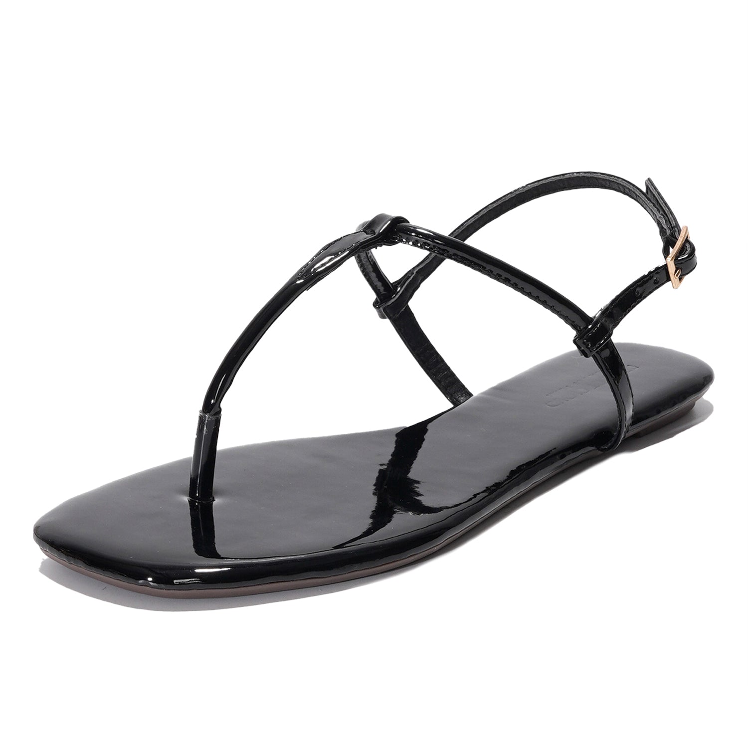 Project Cloud Black Vegan Leather Celebration Sandals with Back Strap - Lightweight Women's Flats