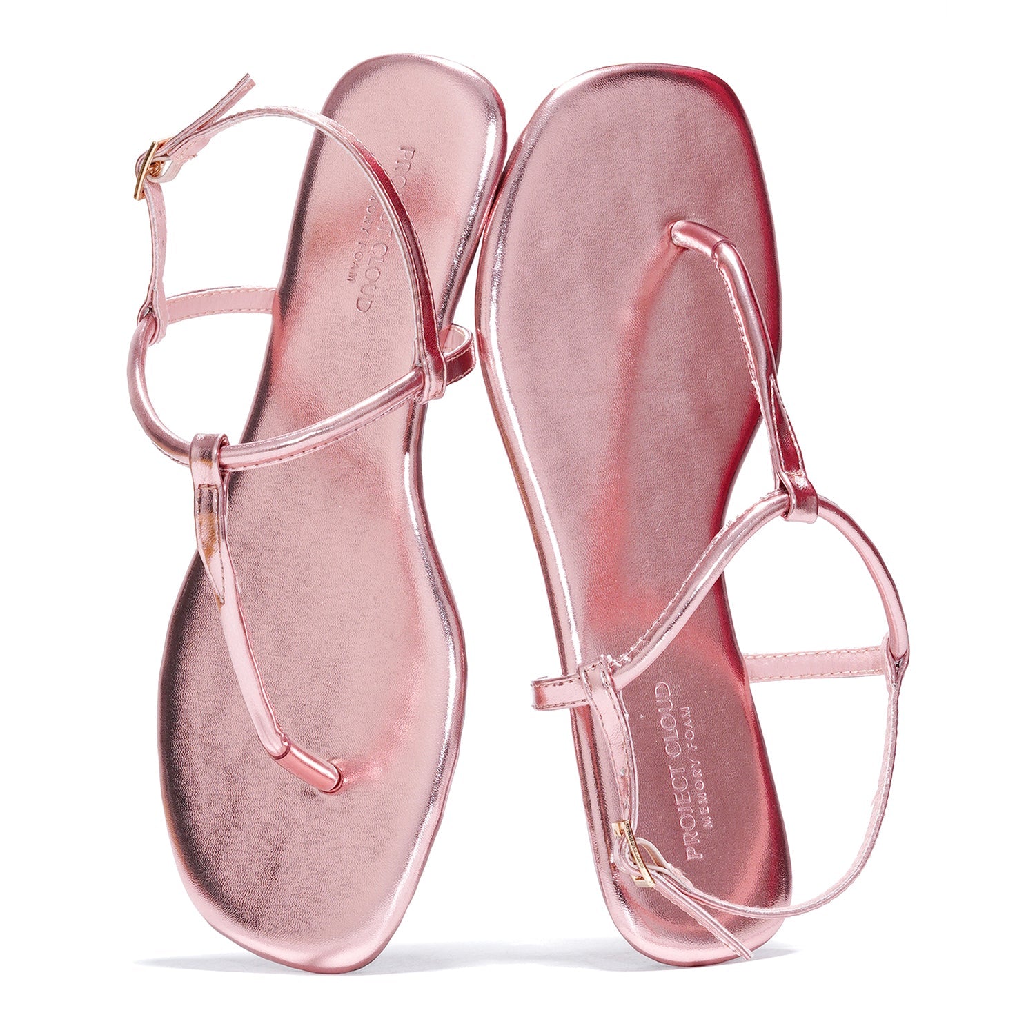 Project Cloud Celebration Vegan Leather Sandals in Rose Gold with Memory Foam, Strappy Summer Sandals