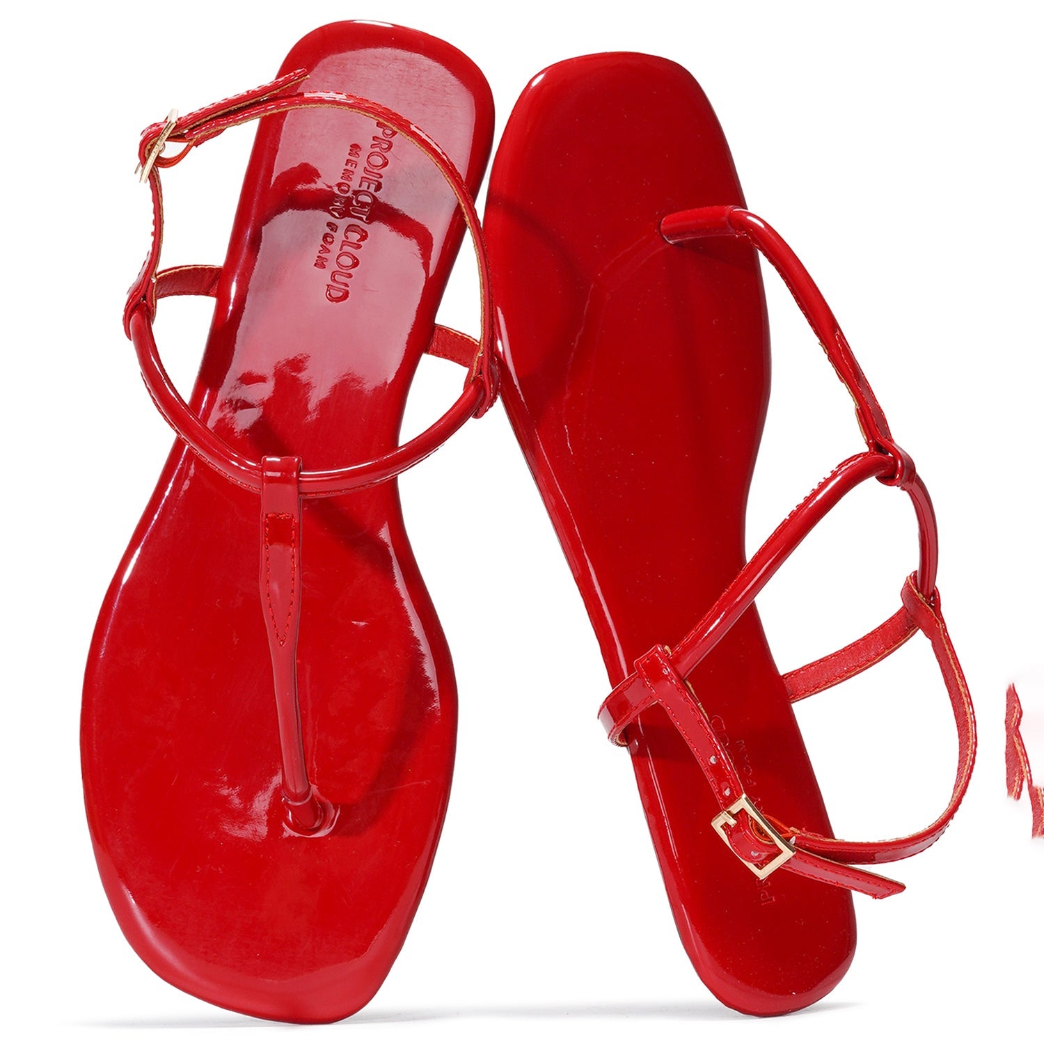 Red Celebration Vegan Leather Sandals by Project Cloud with Memory Foam. Strappy, lightweight, and stylish summer footwear.