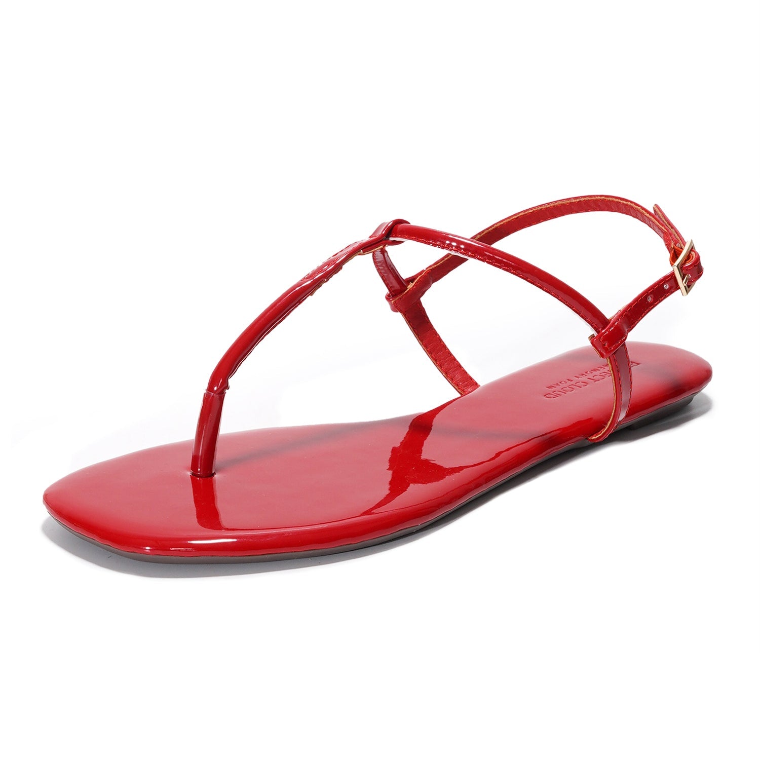 Project Cloud Celebration Red Vegan Leather Sandals, Lightweight Women's Flats with memory foam and non-slip sole.