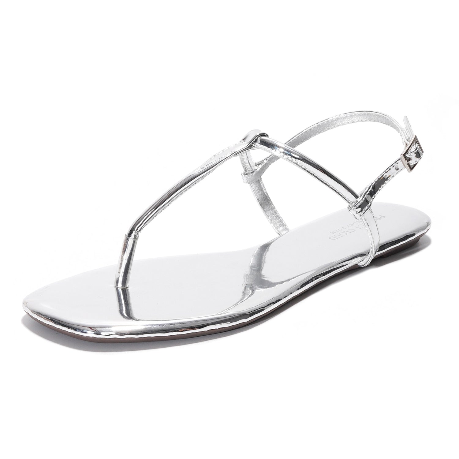 Project Cloud Celebration Silver Vegan Leather Sandals - Lightweight Women's Flats with Back Strap