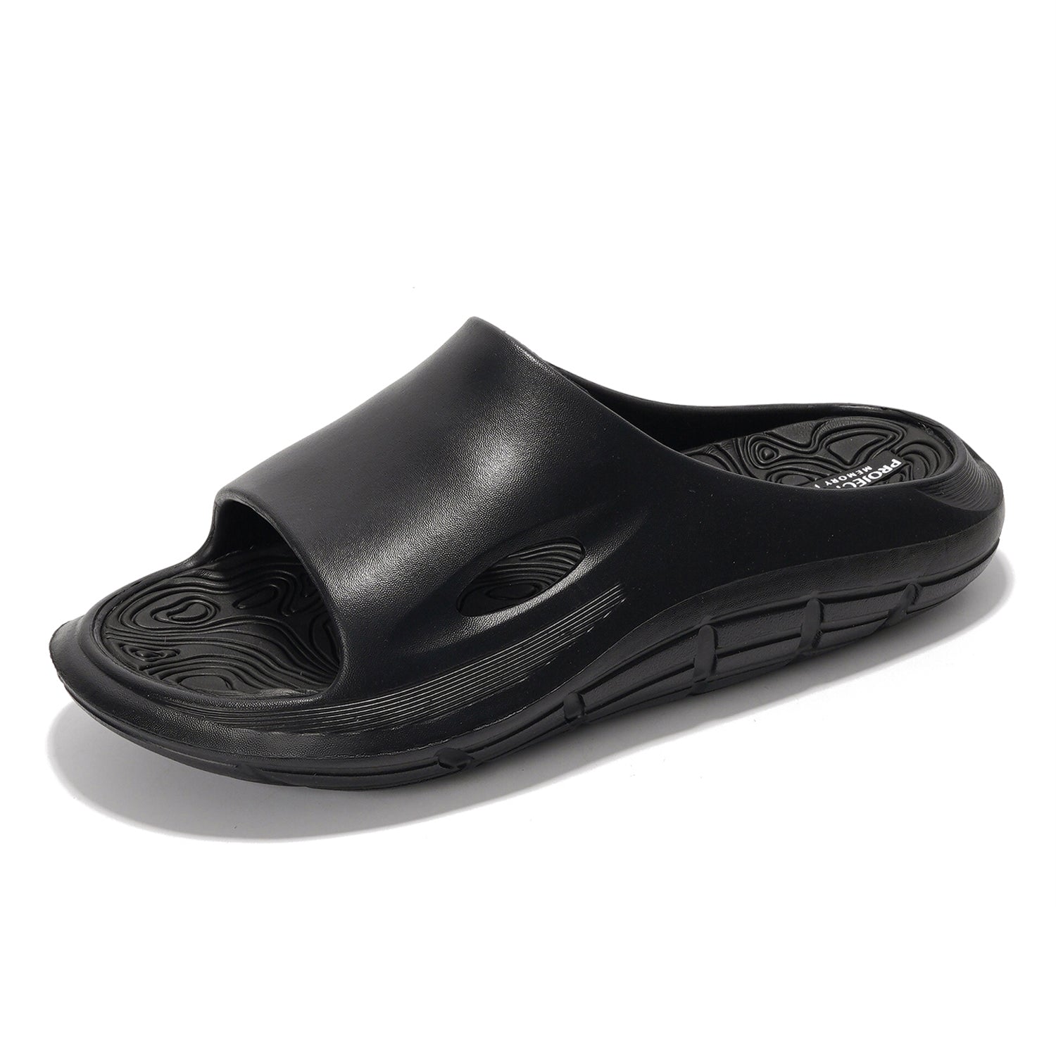Project Cloud Dean men's black sandals. Lightweight, flexible EVA construction with anti-slip and memory foam comfort.