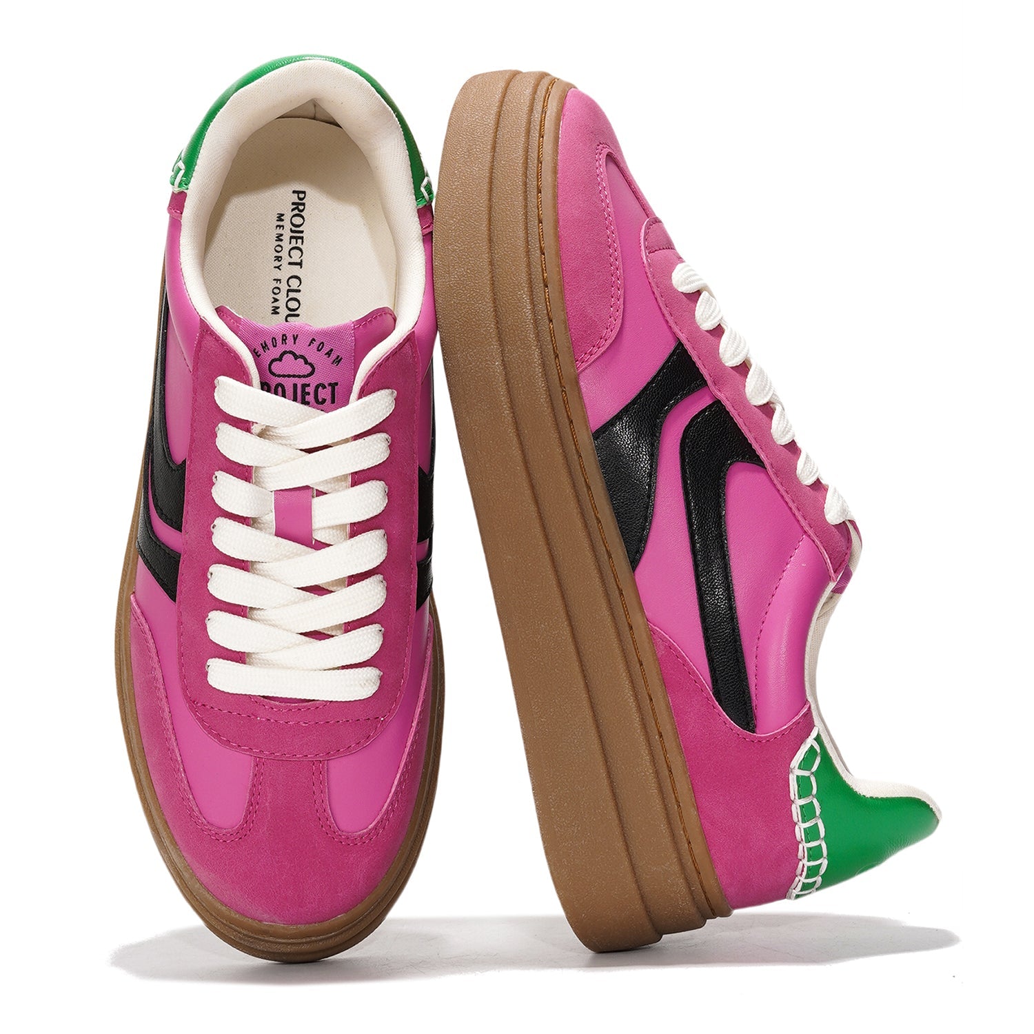 Pink Project Cloud Platform Sneakers, memory foam, vegan leather, non-slip sole.