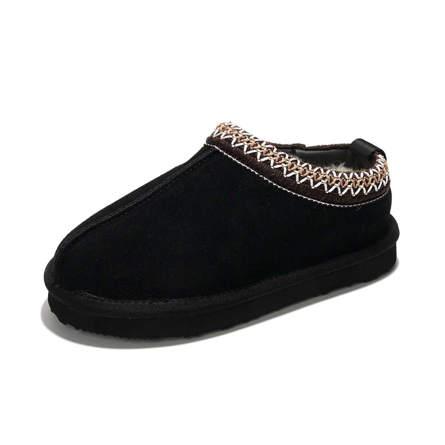 Project Cloud Kids' Dream Warm Black Shearling Slippers with memory foam, non-slip sole, and decorative trim.