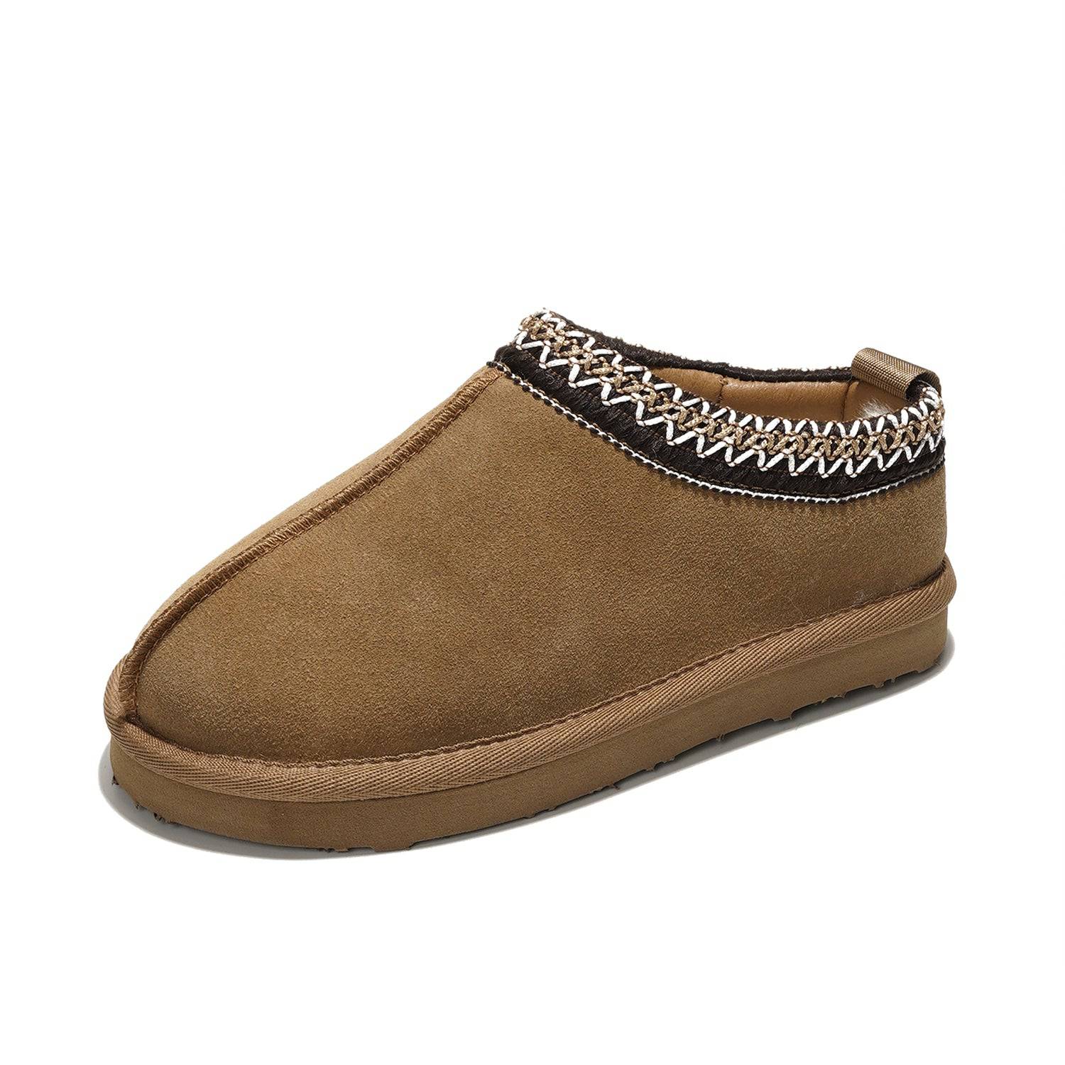 Project Cloud Kids' Dream Warm Brown Shearling Slippers with decorative trim, non-slip sole