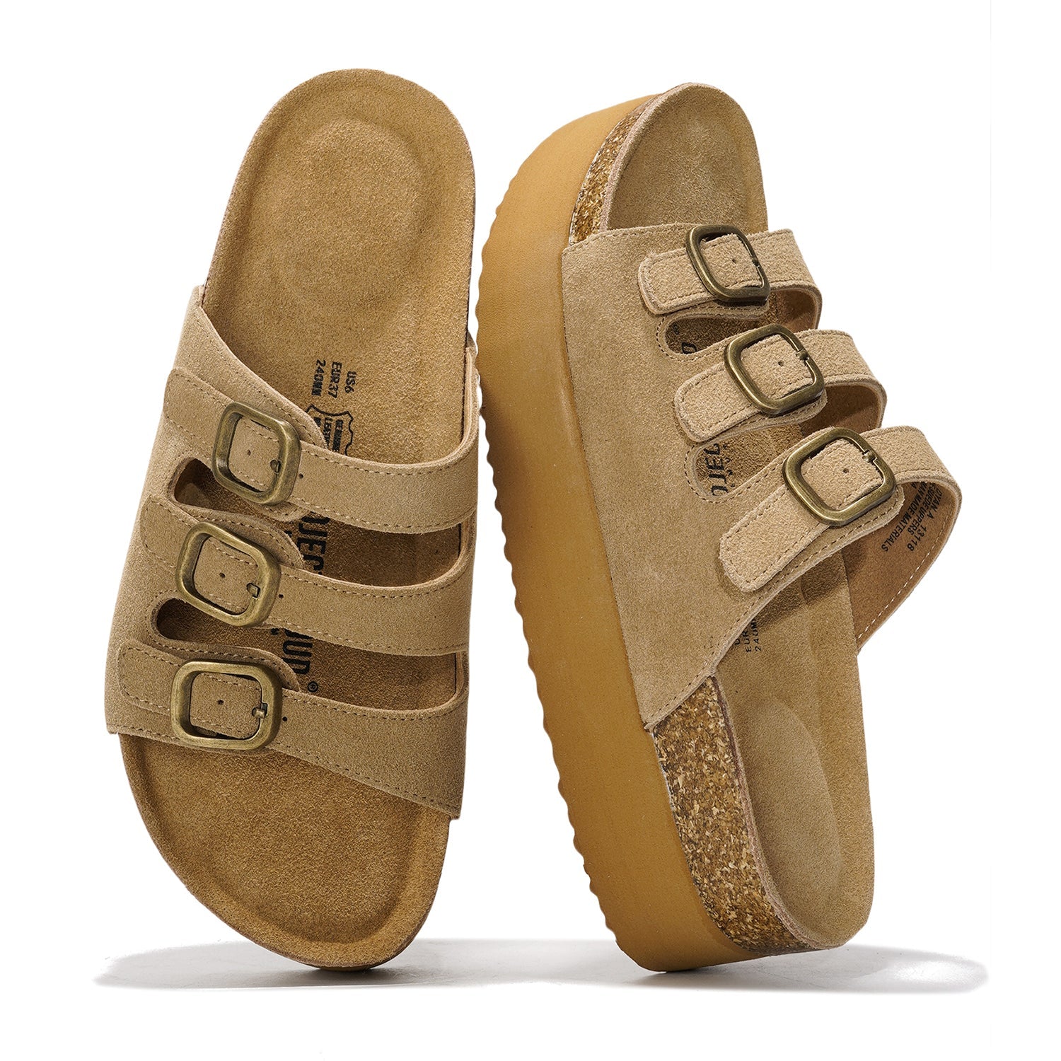 Project Cloud Dyan Platform Sandals: Genuine suede women's sandals with three straps, memory foam, and non-slip sole.