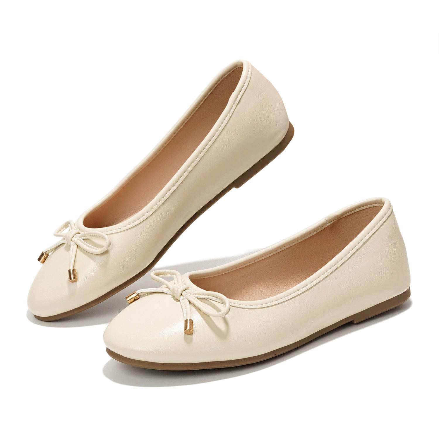 Project Cloud cream vegan leather ballet flats with bow detail. Featuring ProjectPlush insole, perfect for any occasion.