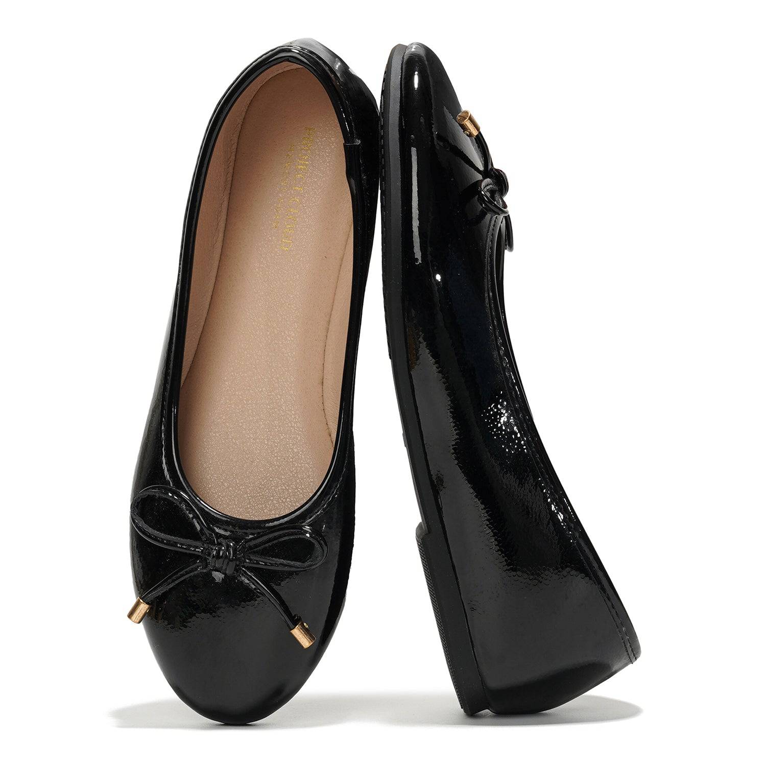 Project Cloud black ballet flats with bow detail, vegan leather, ProjectPlush insole for comfort and style.
