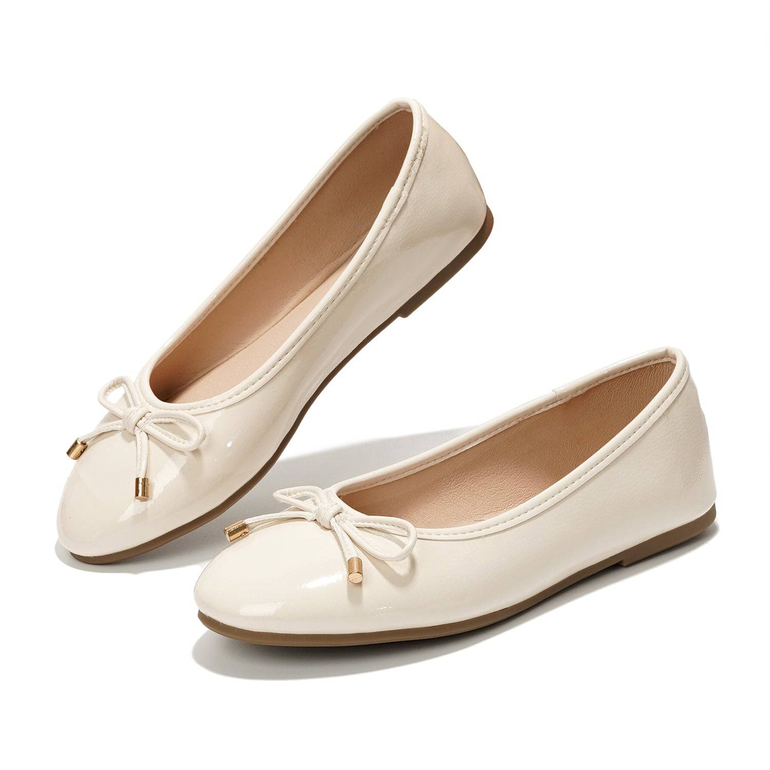 Project Cloud cream vegan leather ballet flats with bow detail. Comfortable & stylish ballet flats.