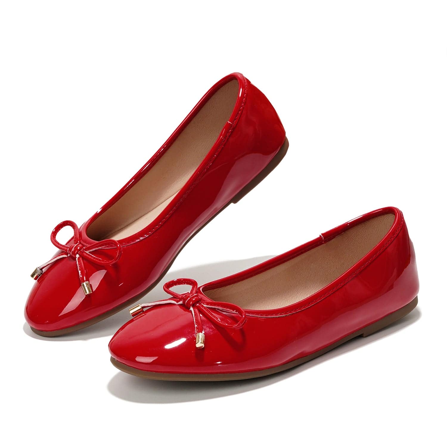Project Cloud red ballet flats with bow detail, ProjectPlush insole, stylish and comfortable.