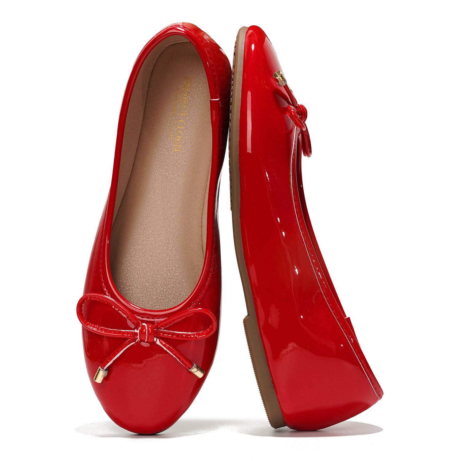 Project Cloud red ballet flats with bow detail, ProjectPlush insole, versatile and comfortable.