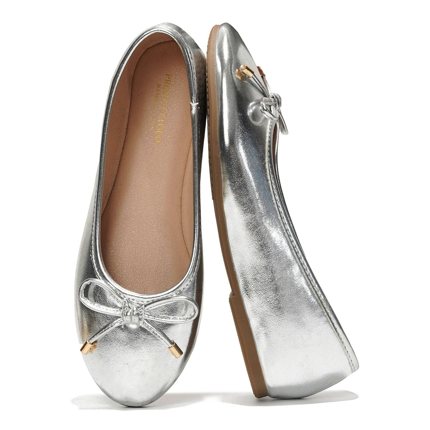 Silver Project Cloud ballet flats with bow detail and ProjectPlush insole, perfect for casual or dressy occasions.