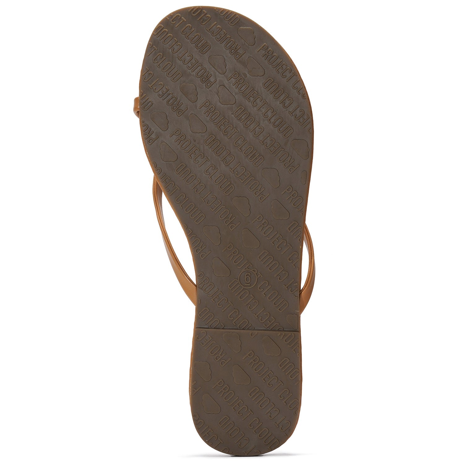 Project Cloud Women's Flip Flops - Tan vegan leather sandal sole with Project Cloud logo, size 6, and non-slip design.