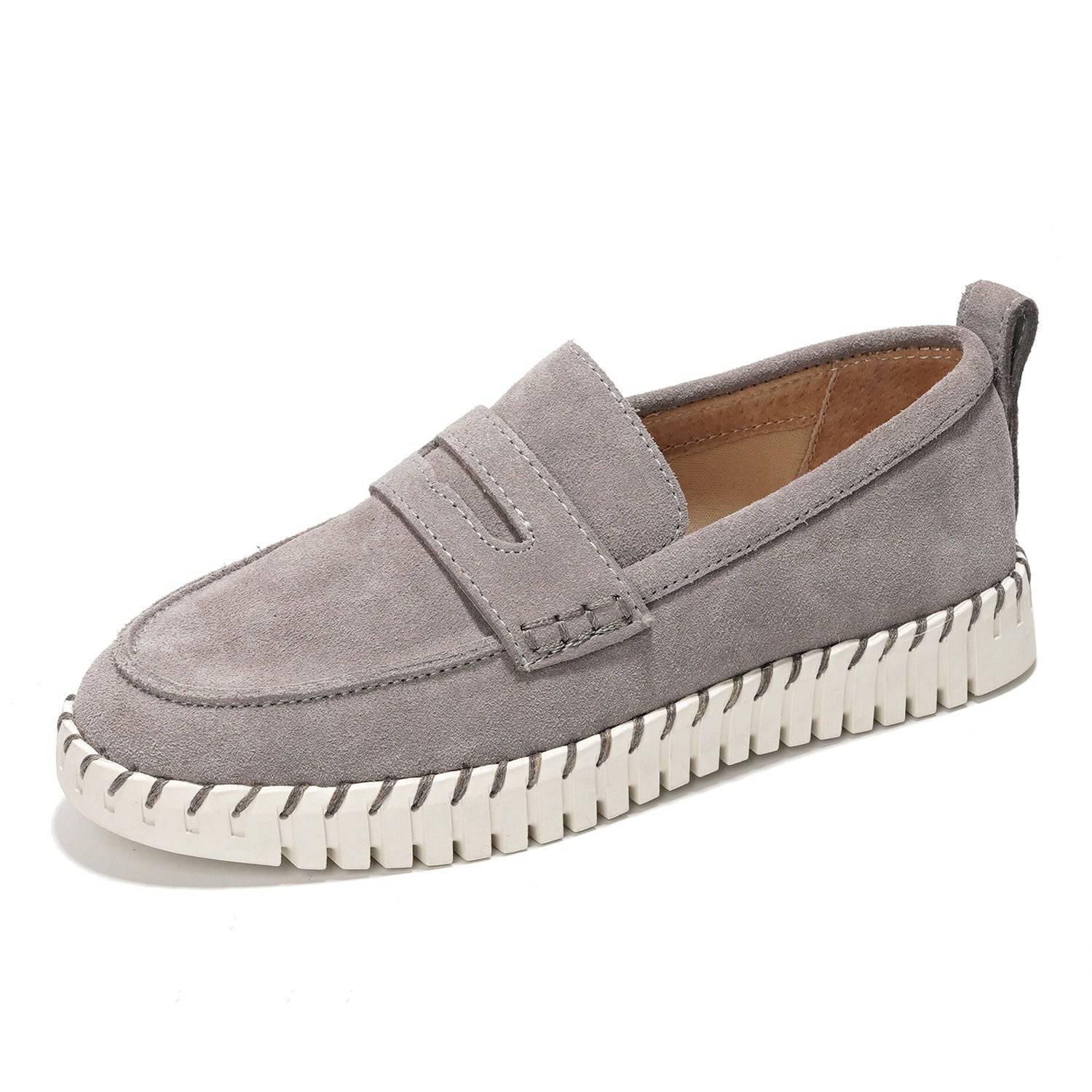 Grey suede Filide loafers for women with memory foam insole and non-slip sole