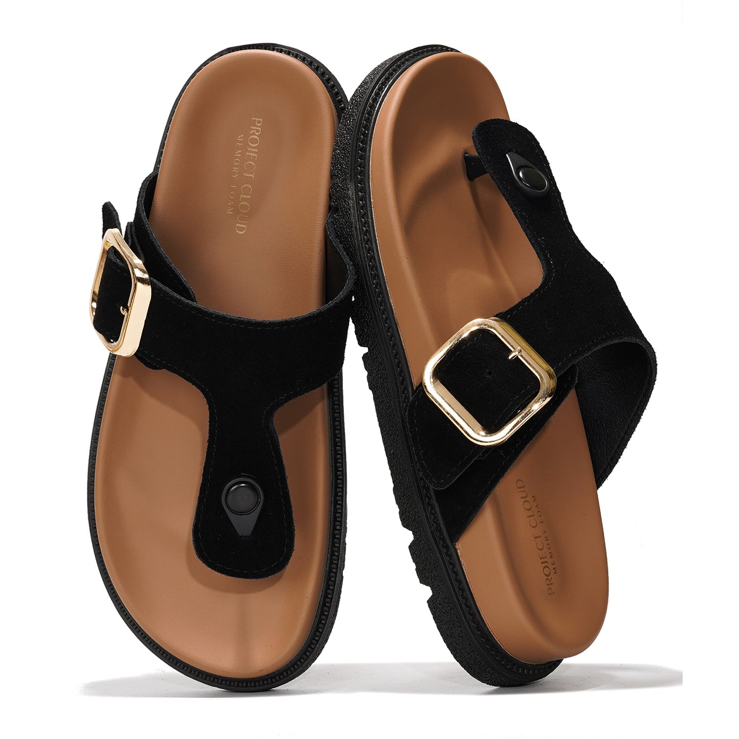 Project Cloud Freida Suede Platform Sandals, adjustable buckle, memory foam, genuine suede upper.