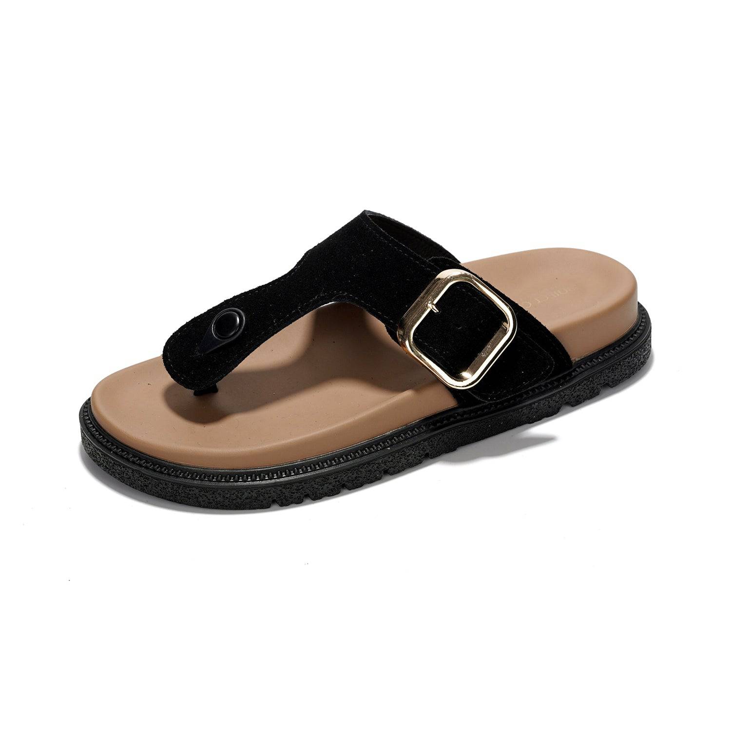 Black suede Freida platform sandal with adjustable buckle, Project Cloud women's footwear.