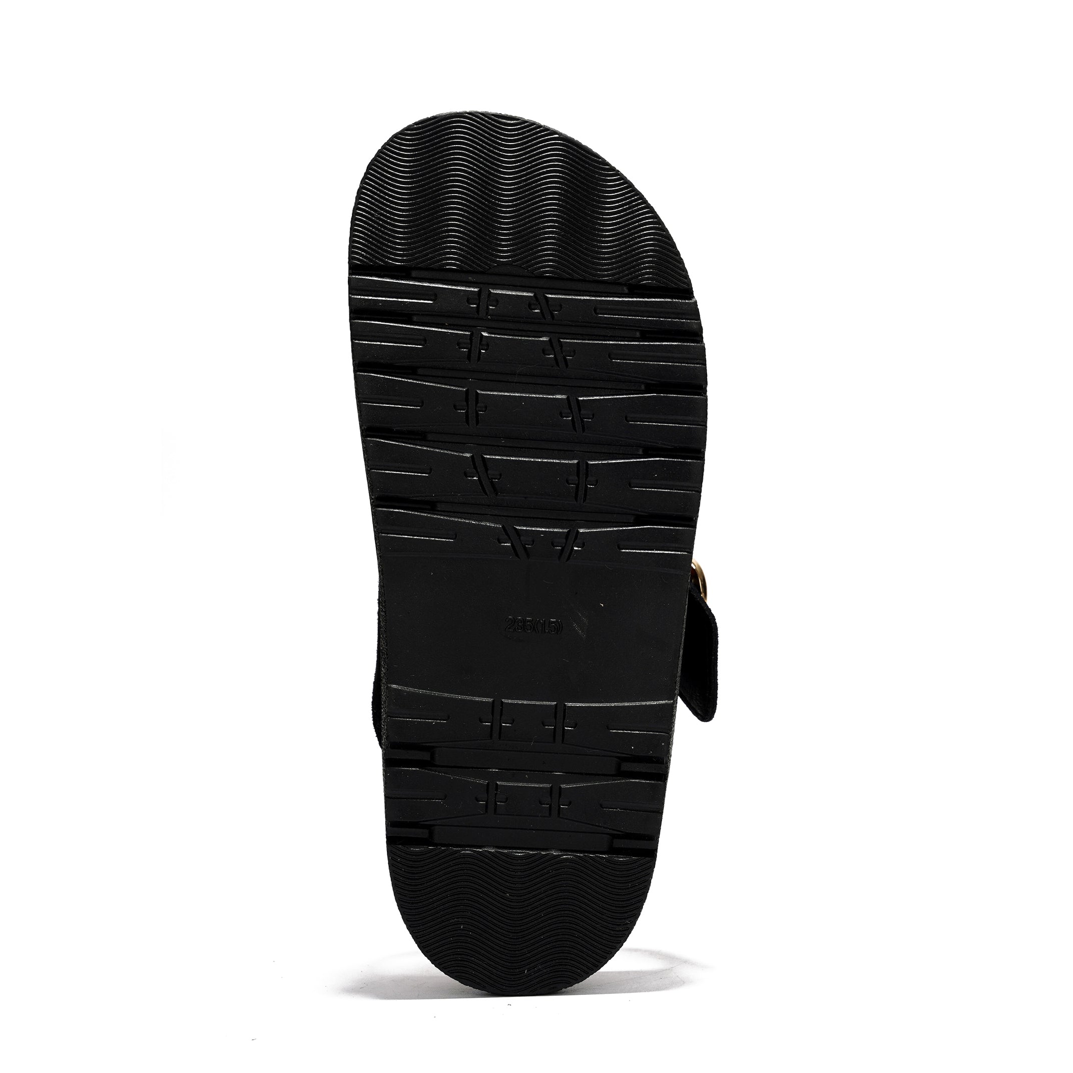 Black Freida suede platform sandal sole detail, adjustable buckle, Project Cloud summer slipper
