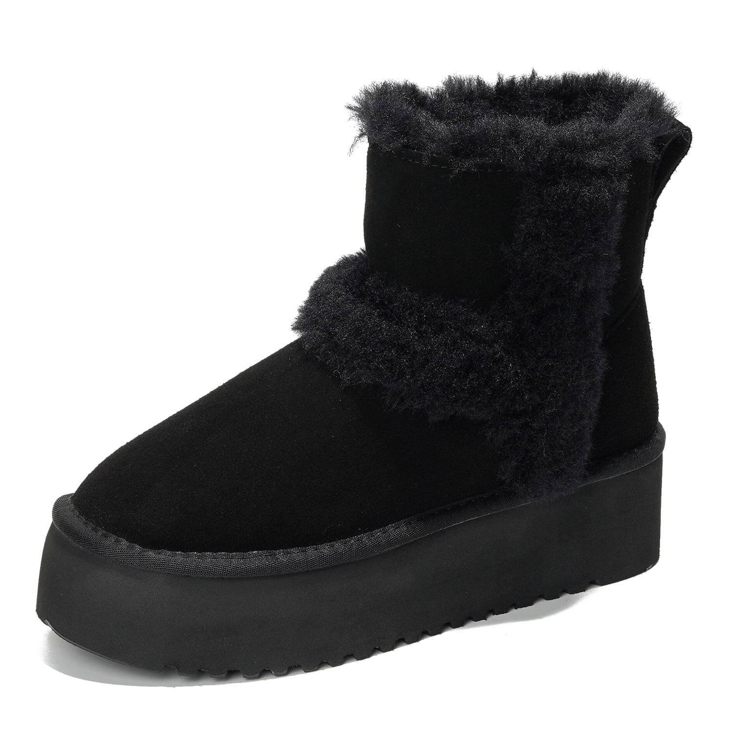 Black Project Cloud Furby Suede Boots with fur lining and slip-resistant sole, winter style.