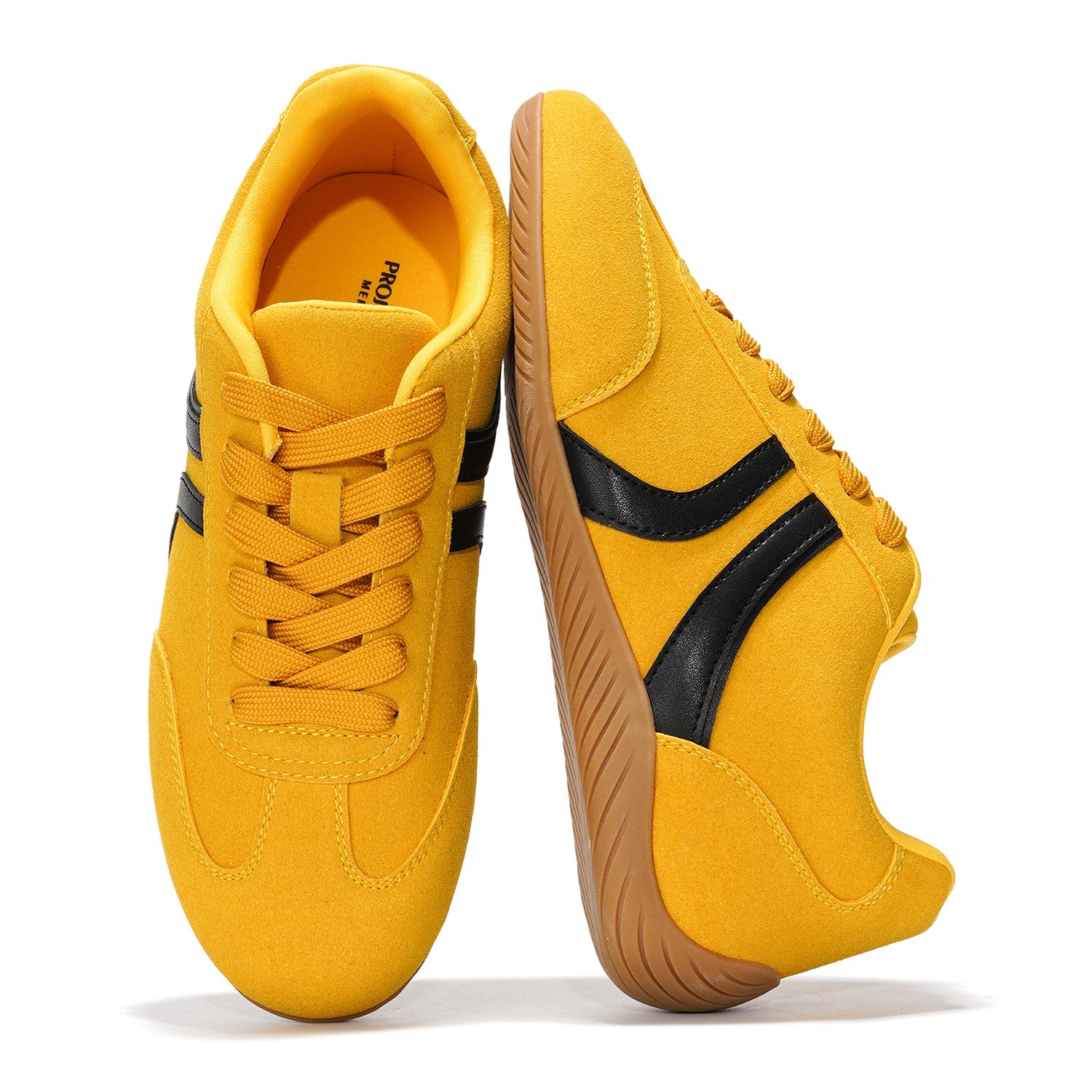 Project Cloud Goal Sneakers for Women, Yellow Suede with Black Stripes