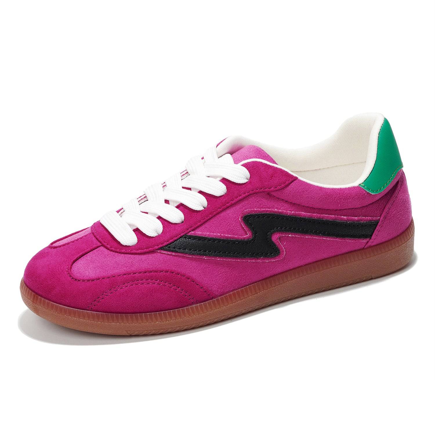 Project Cloud Irita women's sneakers in fuchsia suede with white laces, non-slip rubber sole, perfect for daily wear.