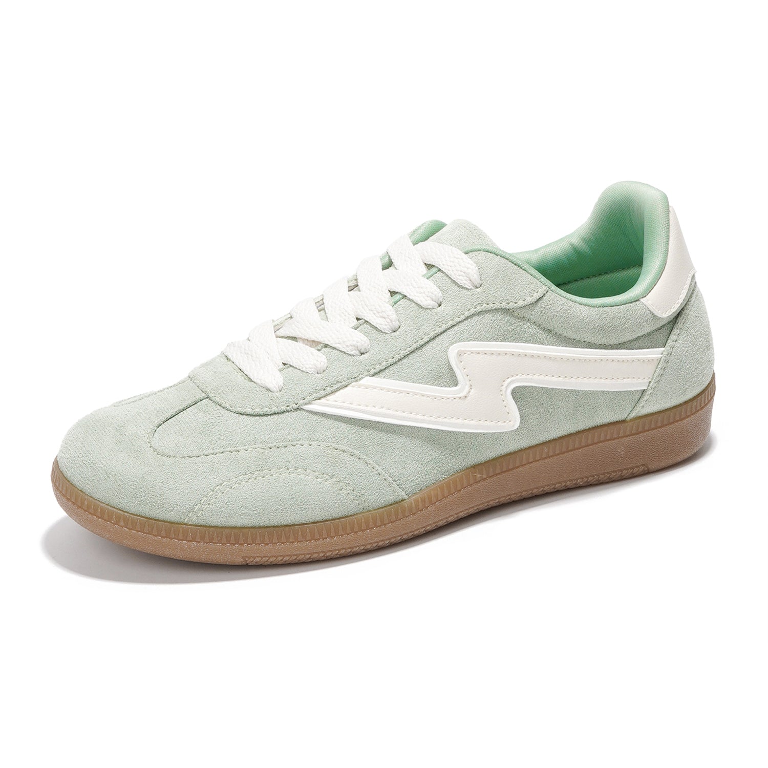 Project Cloud Irita Women's Sneakers in Mint Green Suede, Lace-up Design, and Non-slip Rubber Sole.