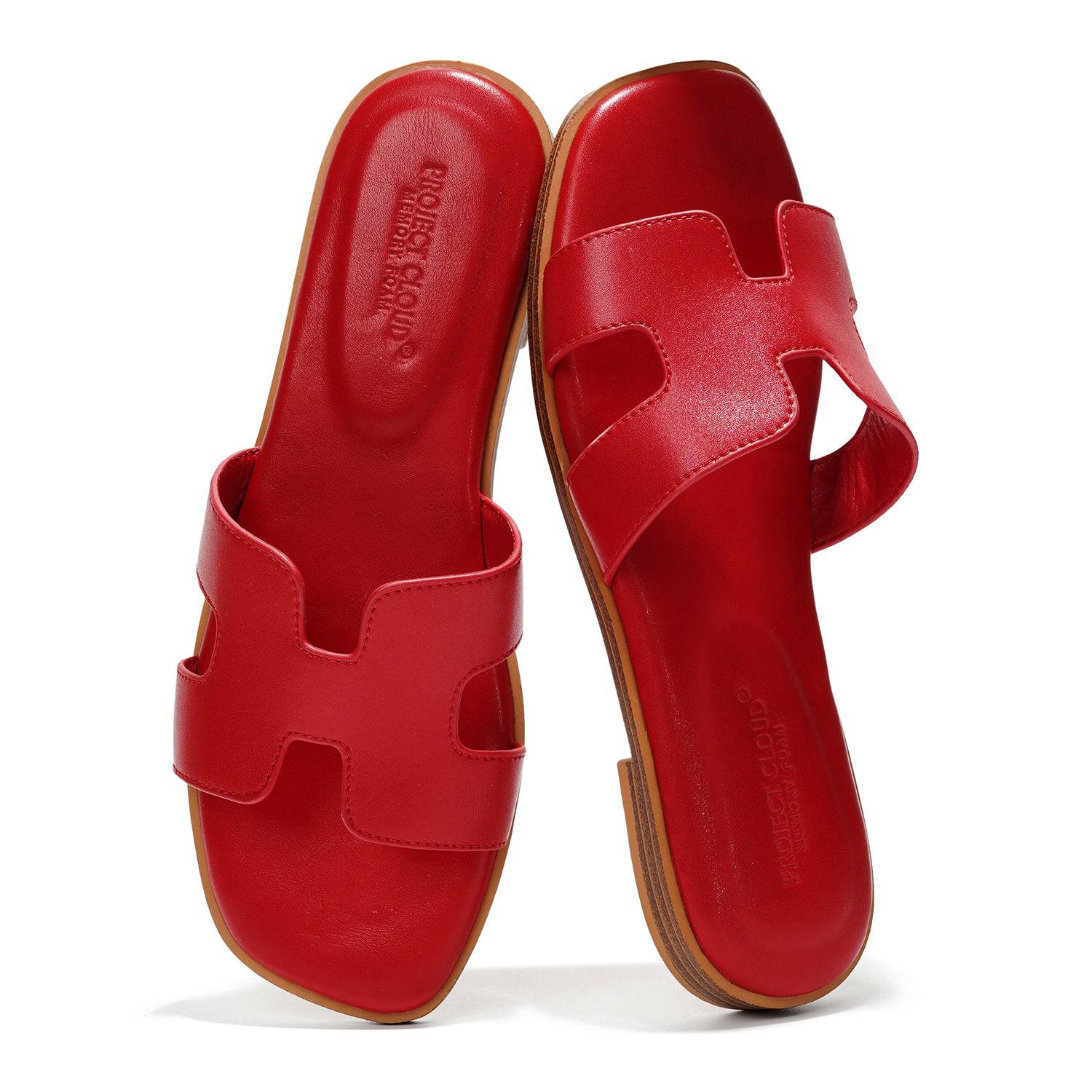Project Cloud Jannel red leather women's sandals, memory foam insole, comfortable slide, 2025 fashion