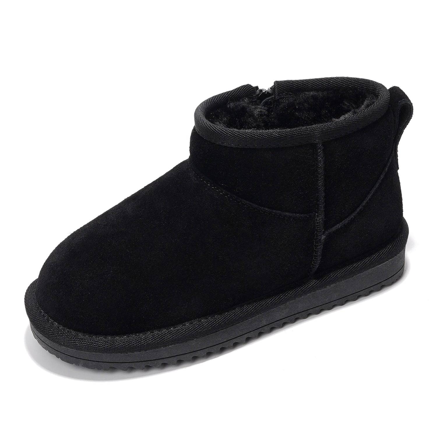 Project Cloud Julia Black Leather Winter Boots with Faux Fur Lining