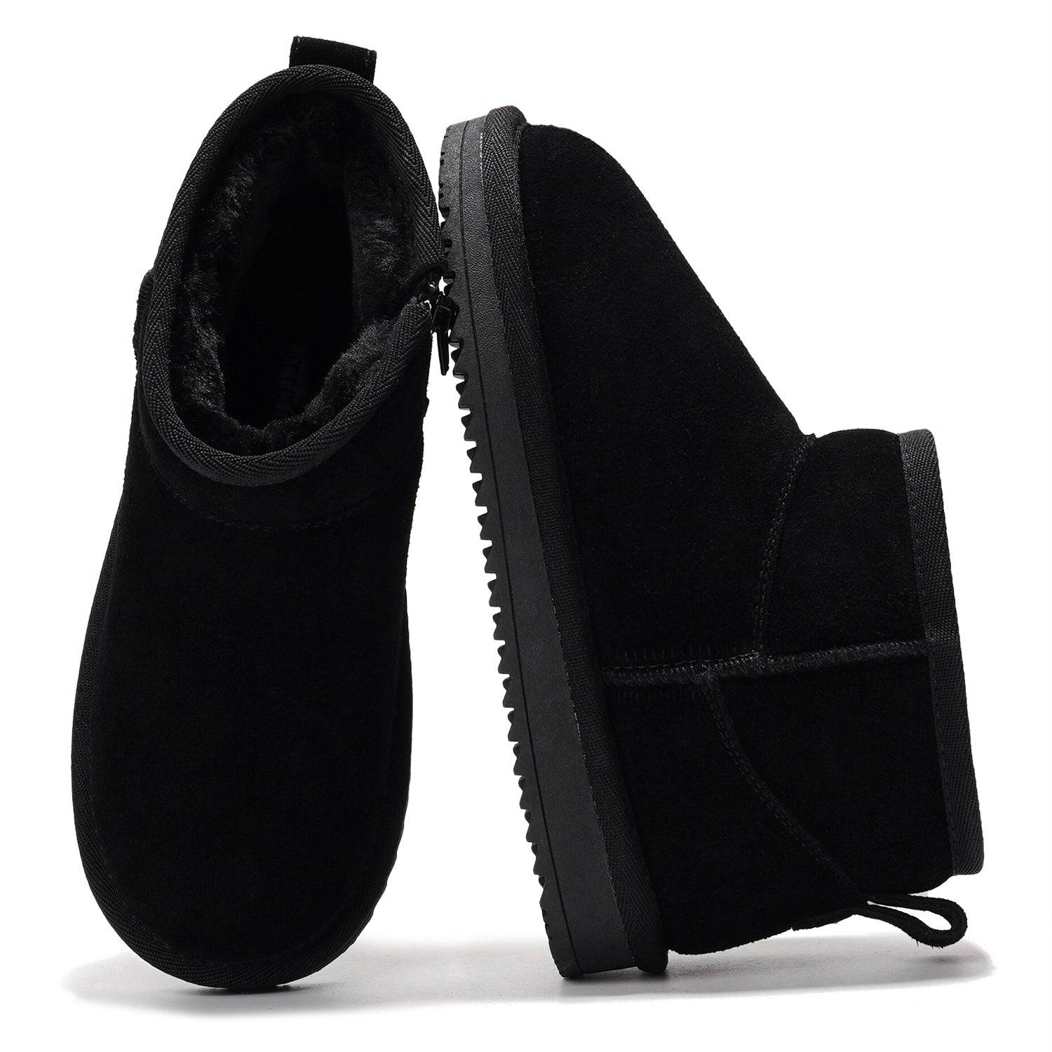 Project Cloud Julia black leather winter boots with faux fur lining. Genuine suede winter boots for women.