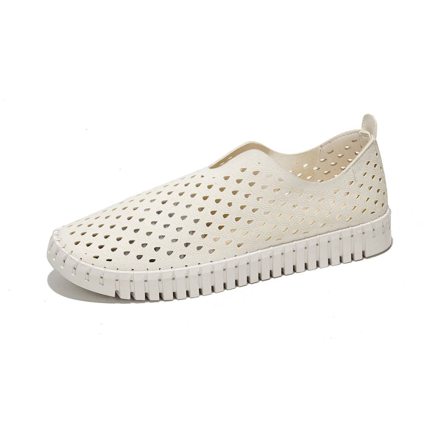 Project Cloud Lily loafers: ivory, laser-cut design for breathability, women's slip-on shoes, memory foam insole.