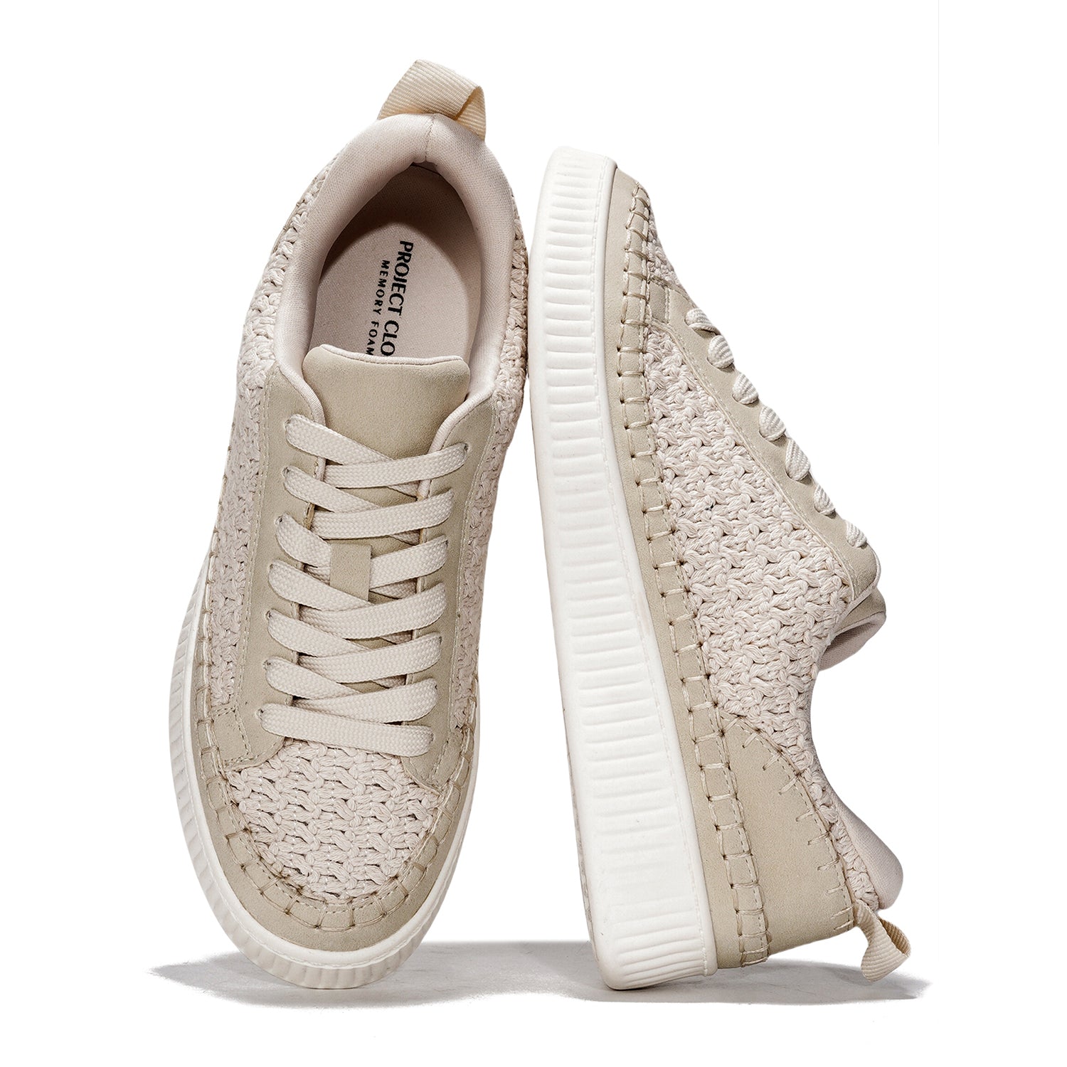 Project Cloud Lona Beige Sneakers, Women's Memory Foam Fashion Sneakers, Non-Slip Sole