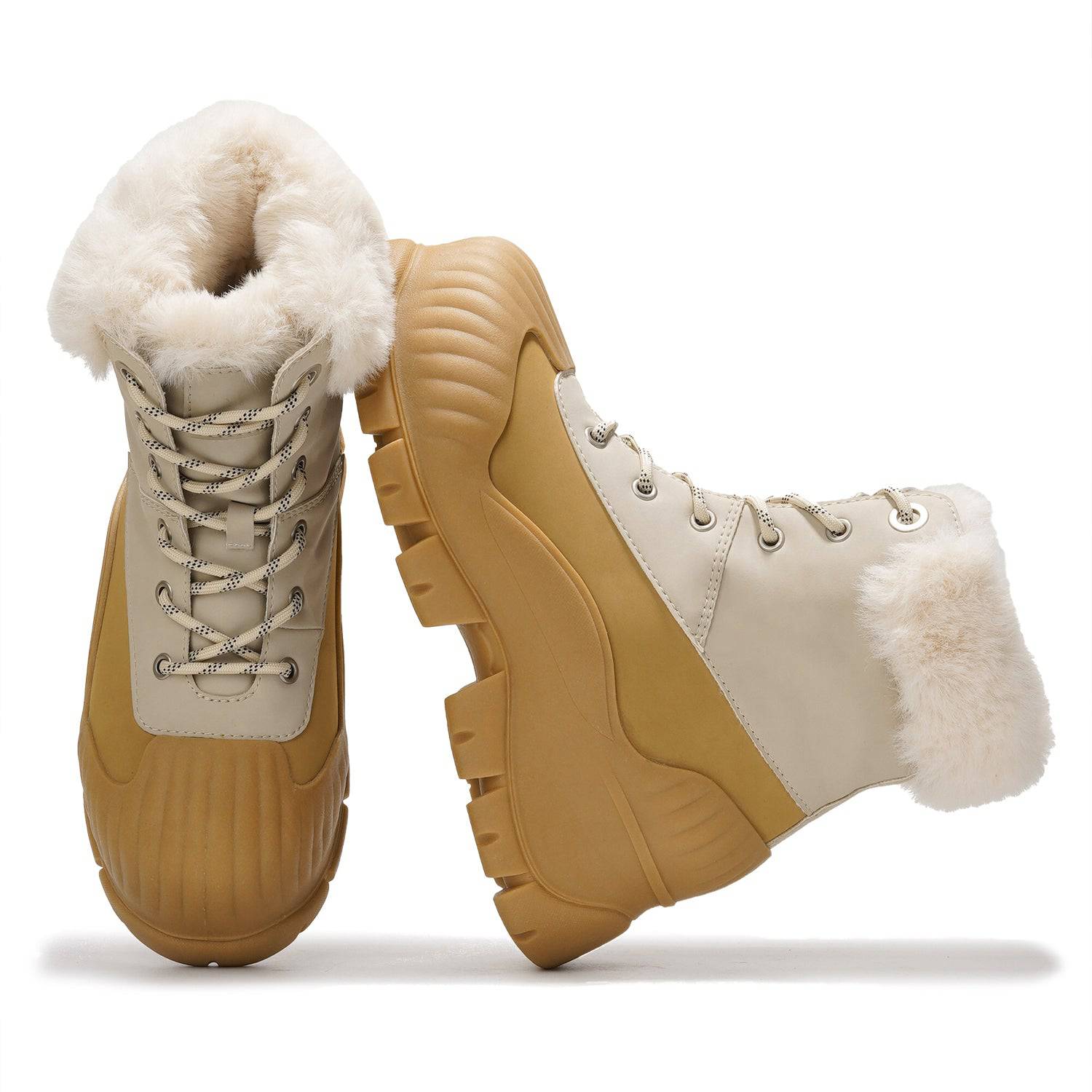 Project Cloud Lydia Winter Boots in beige and tan with faux fur lining and waterproof design