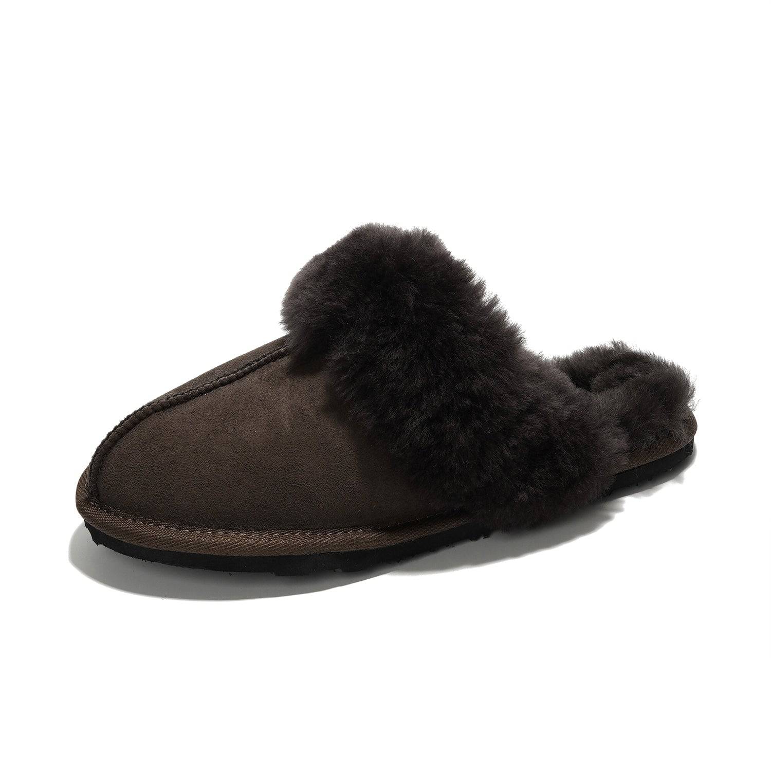 Project Cloud Lynsey slipper in brown suede with sheepskin fur lining