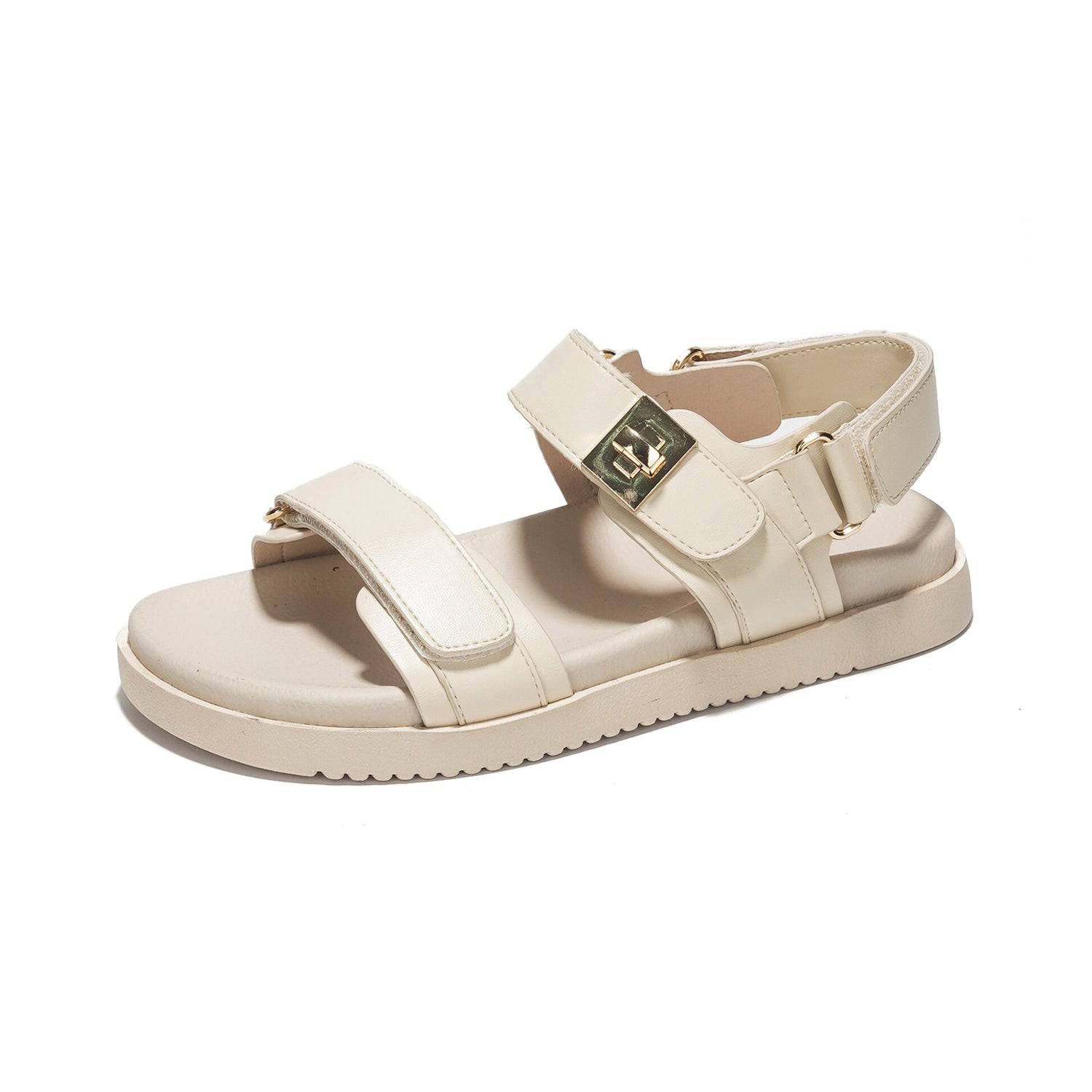 Project Cloud Mona leather women's sandals in cream, adjustable strap, memory foam footbed.