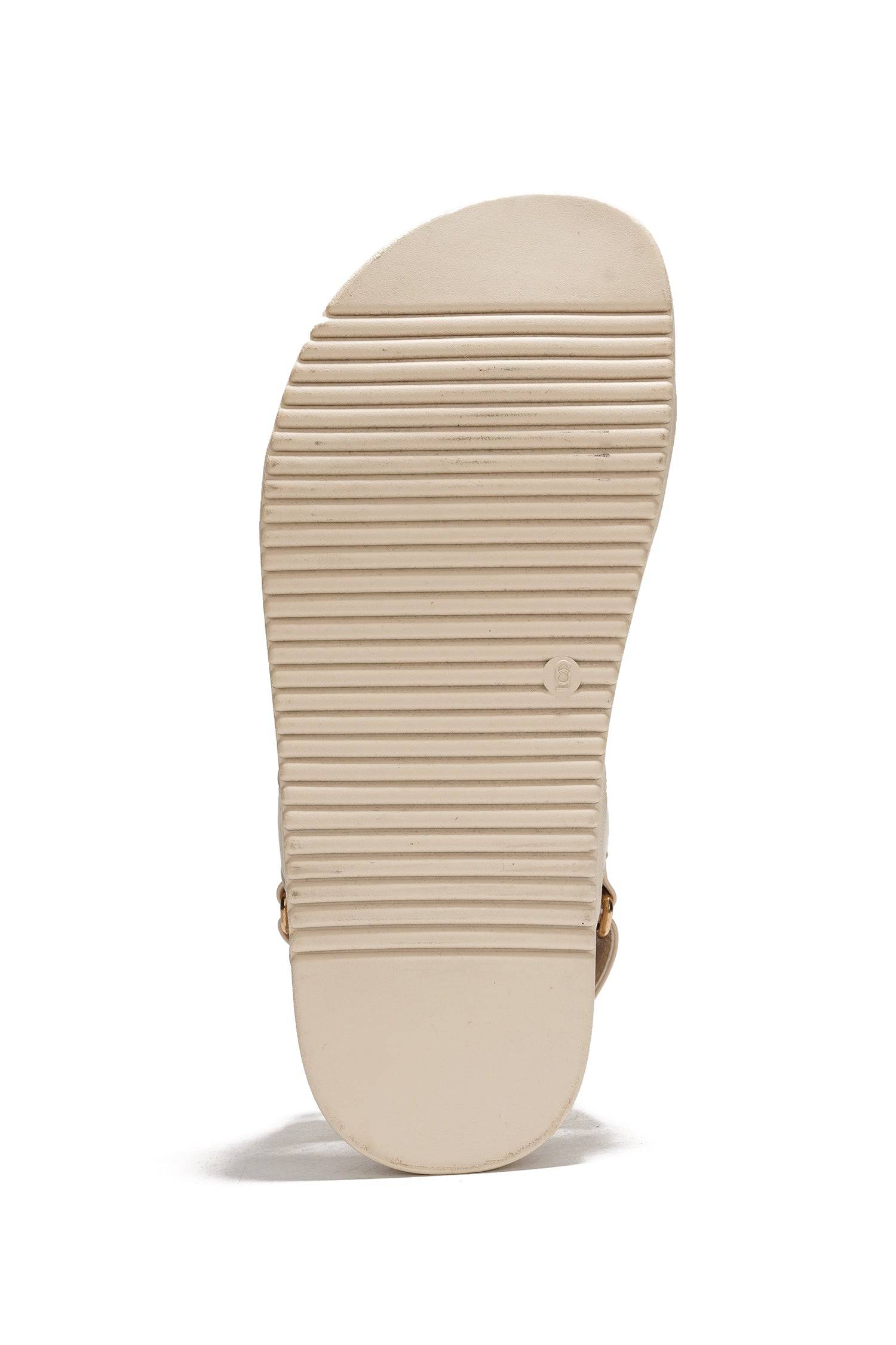 Project Cloud Mona sandal sole detail, beige with ribbed texture for traction, comfortable women's sandals.
