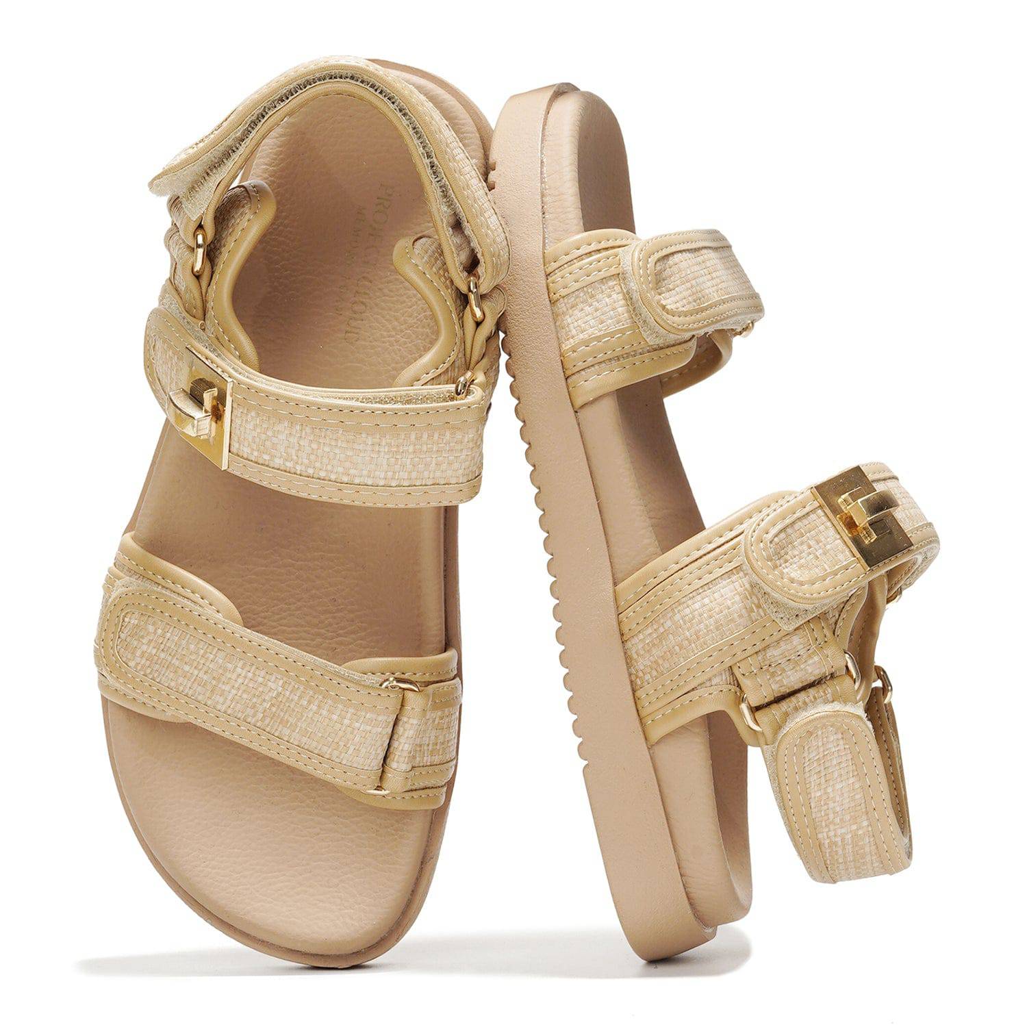 Project Cloud Mona leather women's sandals in cream, adjustable strap, memory foam footbed.