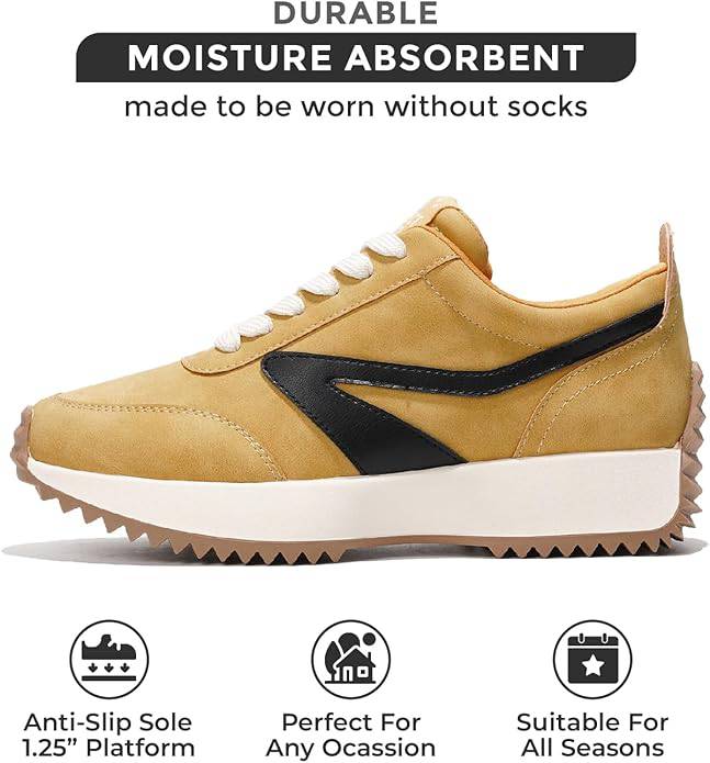 Balinda mustard women's fashion sneaker, anti-slip, all seasons, moisture absorbent.
