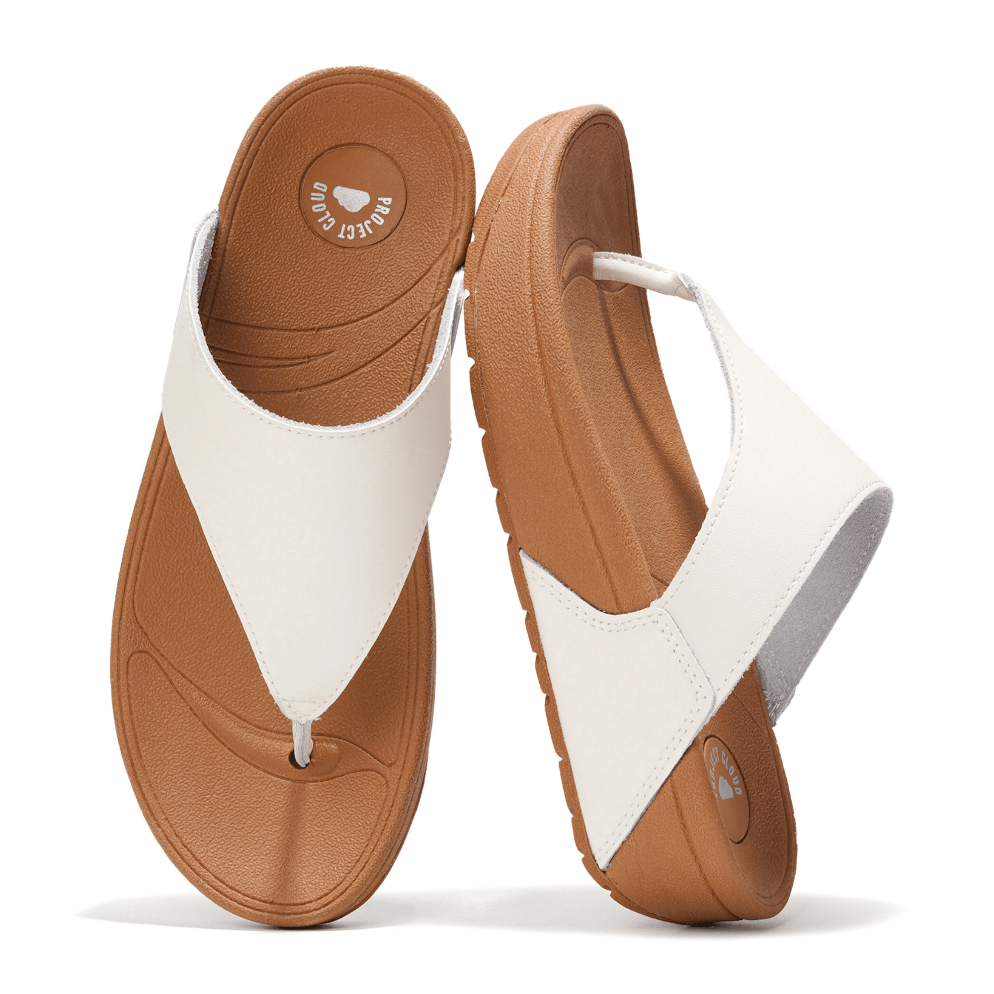 Project Cloud Arlee Women's Leather Sandals in White with Memory Foam, Non-Slip Sole