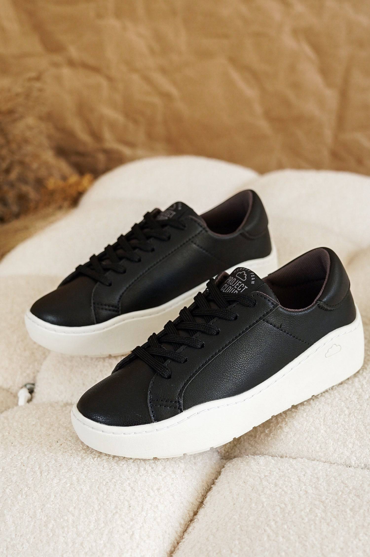 Black Project Cloud Bossy platform sneakers, white sole, ProjectPlush memory foam for women.