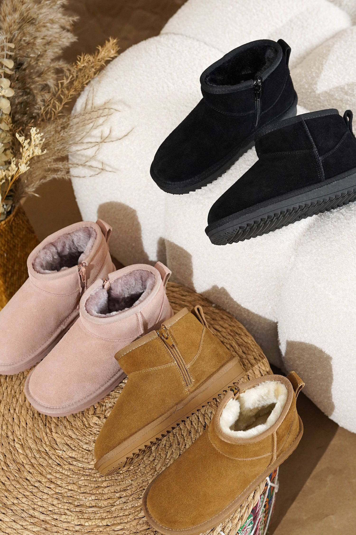 Project Cloud Julia Winter Boots: Various colors of genuine suede winter boots with faux fur lining, perfect for winter.