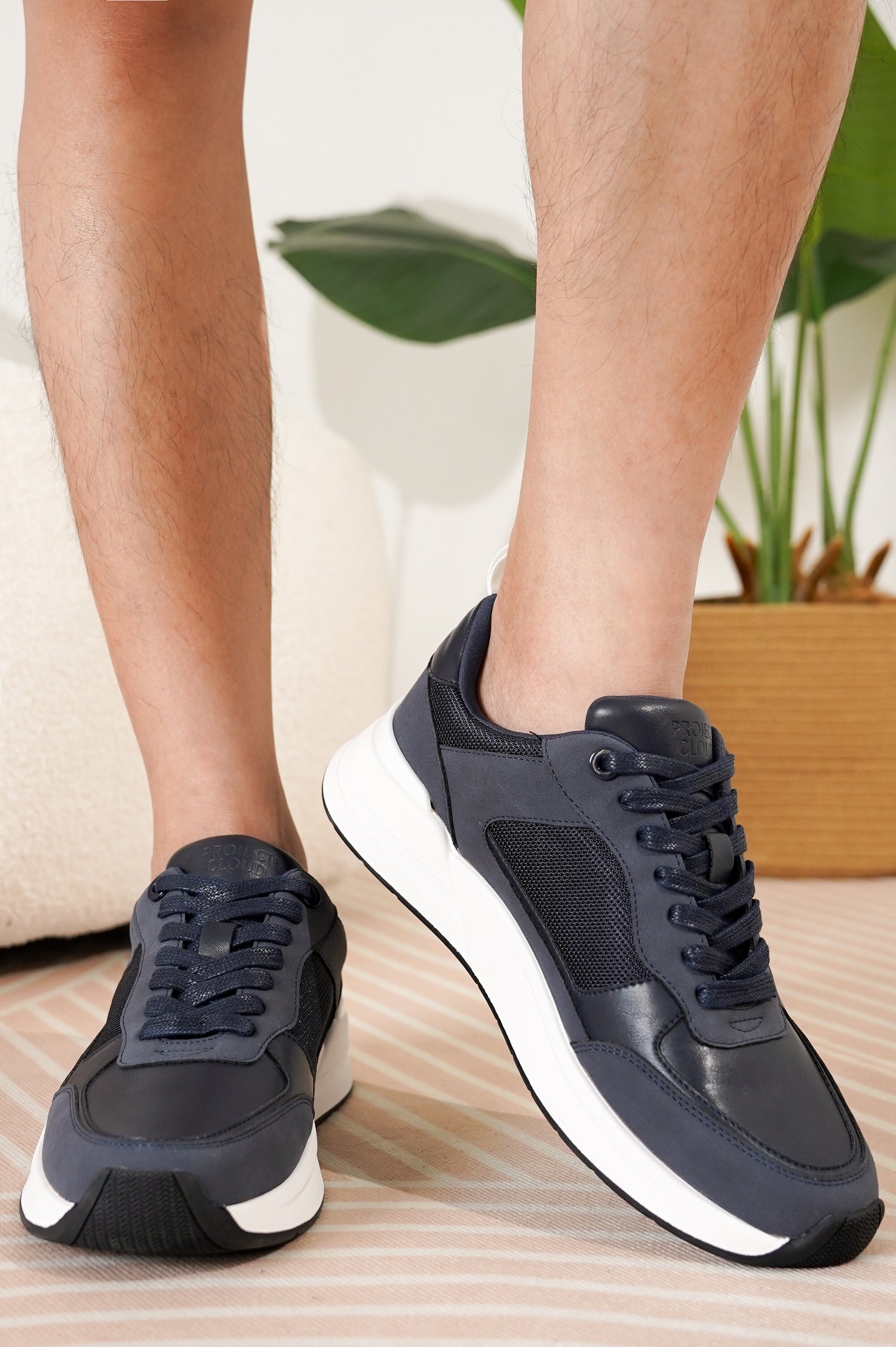 Project Cloud Kurt navy vegan leather sneakers for men. Featuring a white sole, memory foam and a comfortable, casual design.