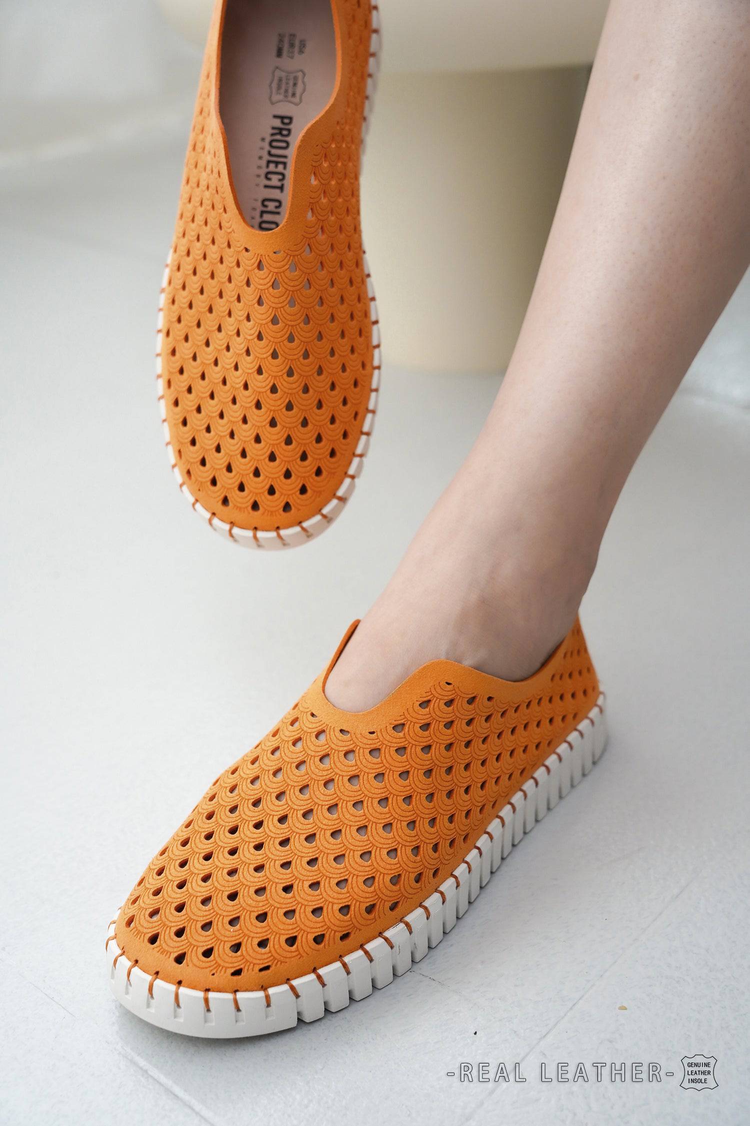 Orange Project Cloud Lily loafers for women with laser-cut design, leather insole, slip-on shoes, travel shoes